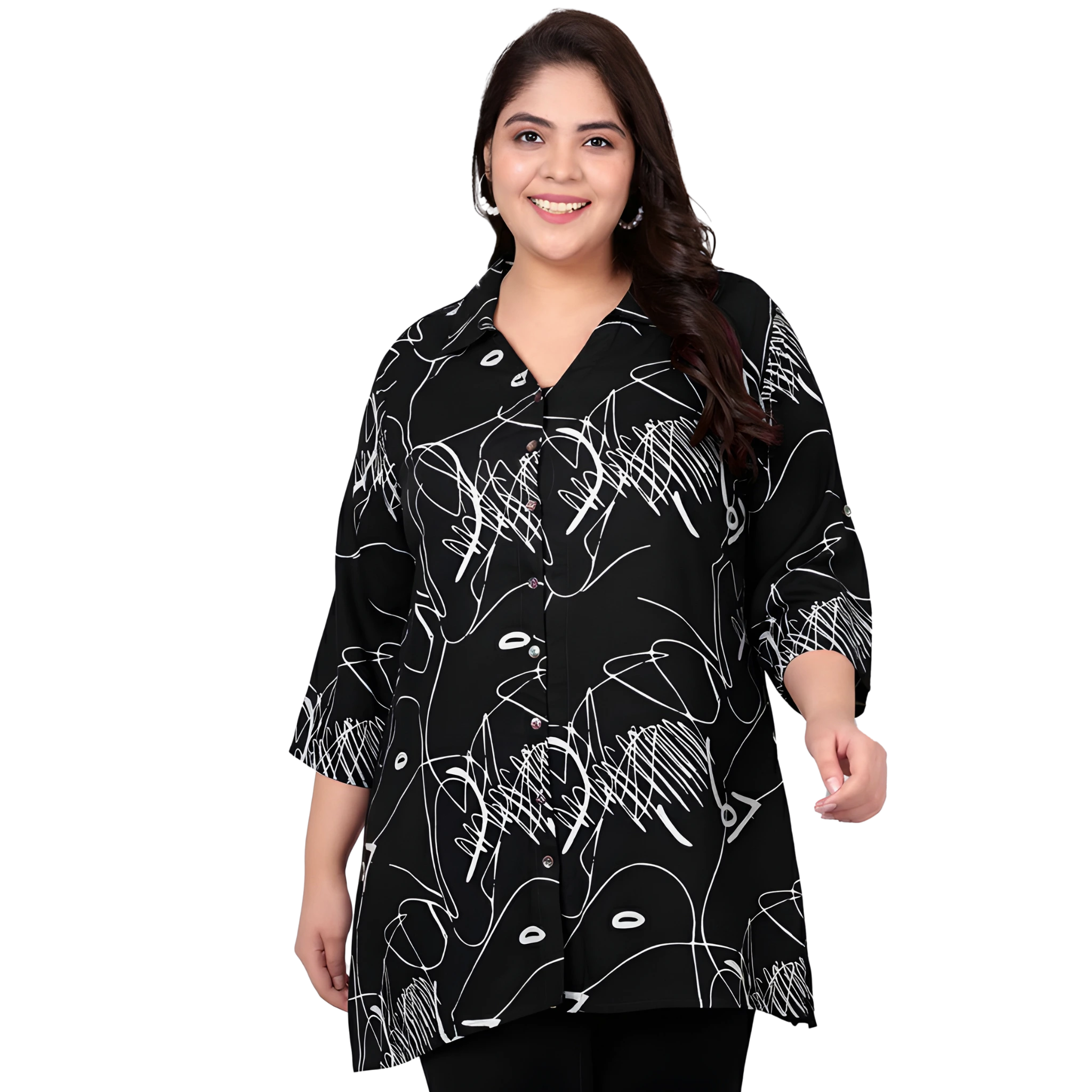 Black Scribble Print Plus Size Shirt
