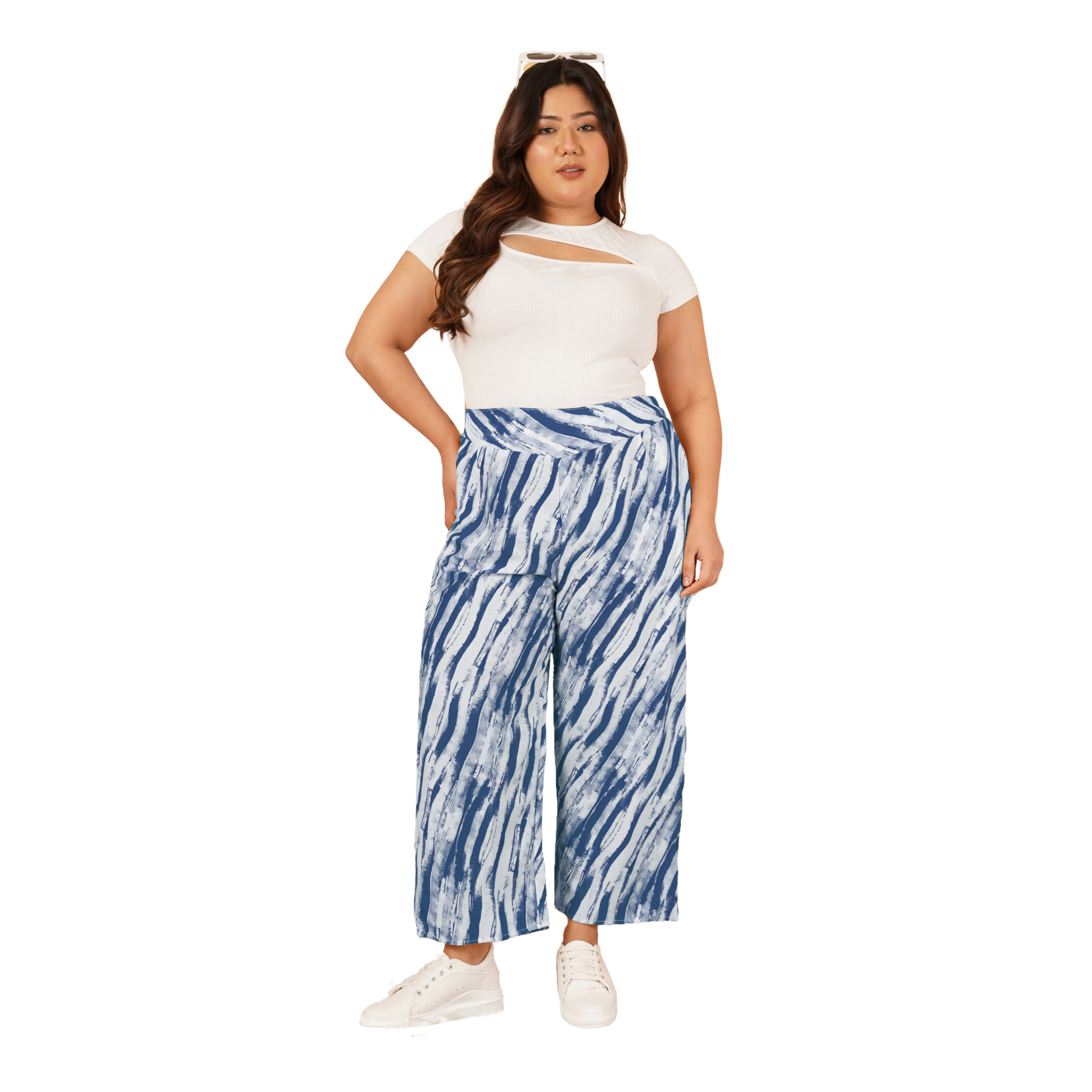 Blue Leheriya Print Plus Size Trousers