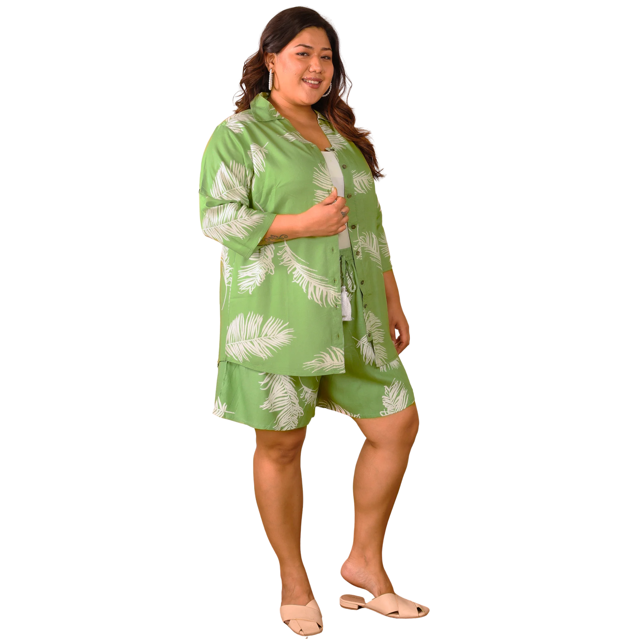 Green Leaf Shirt And Short Set