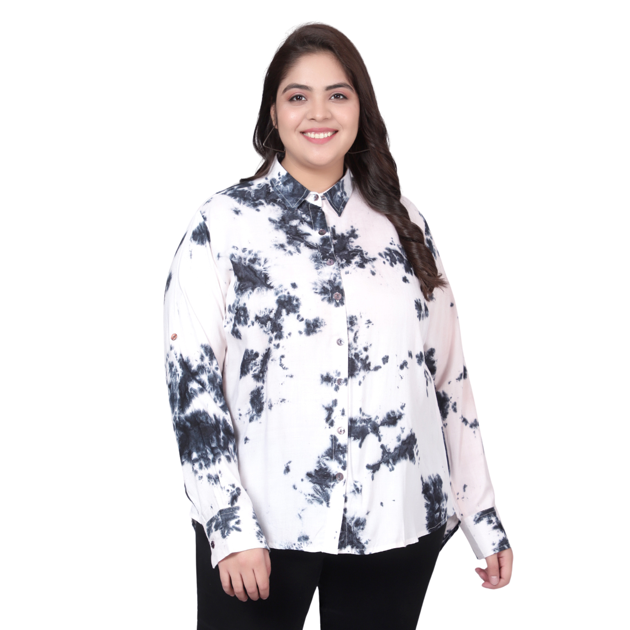 Black and White Tie Dye Plus Size Shirt