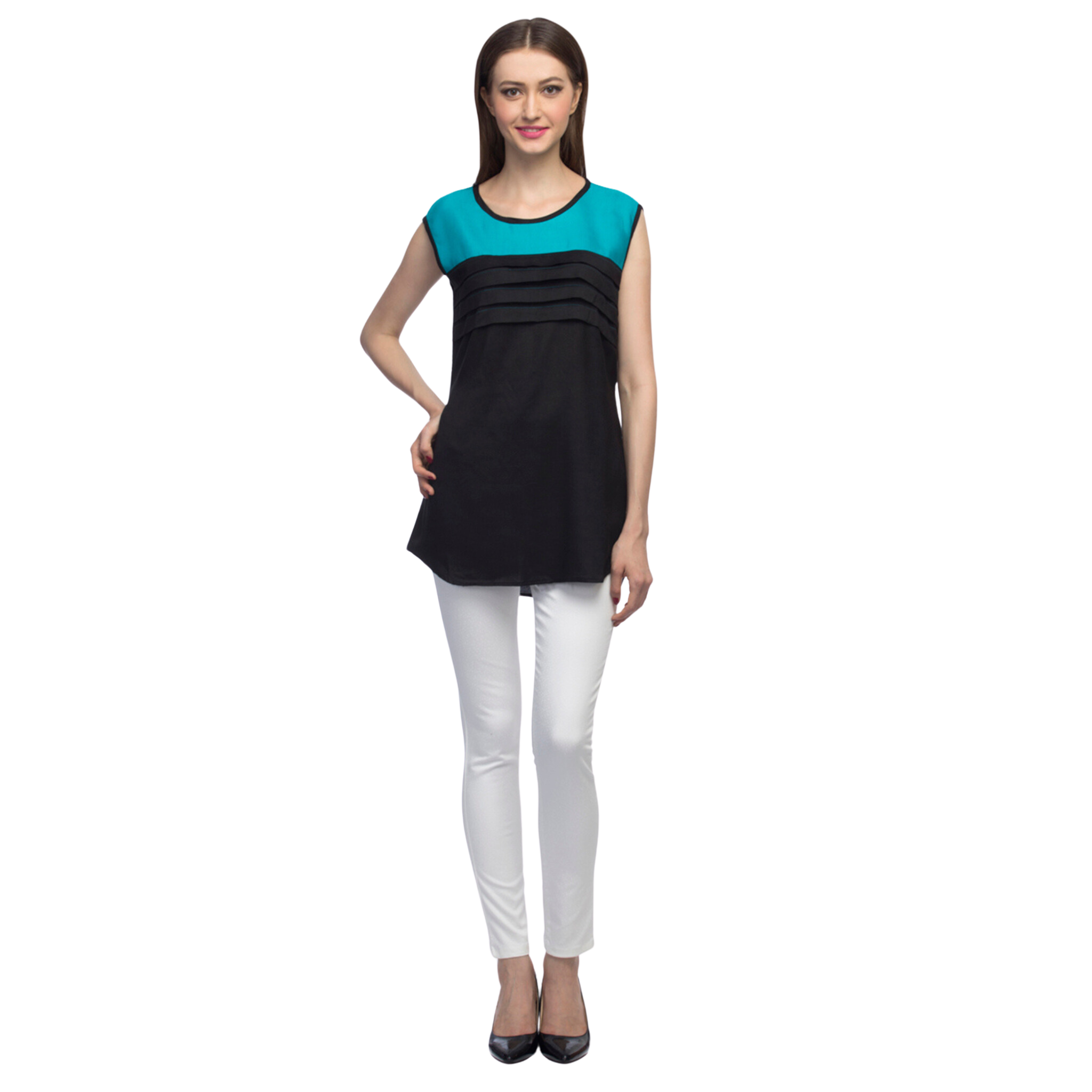 Black And Green Pleated Top