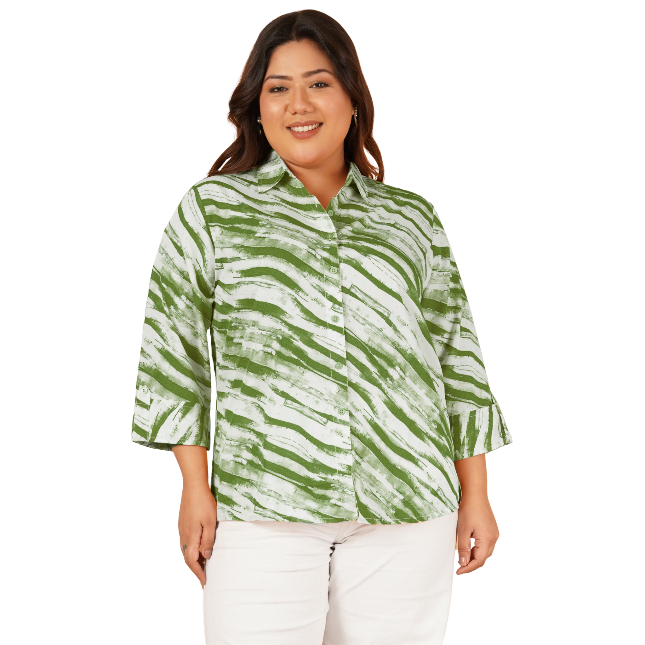Green Leheriya Print Plus Size Shirt