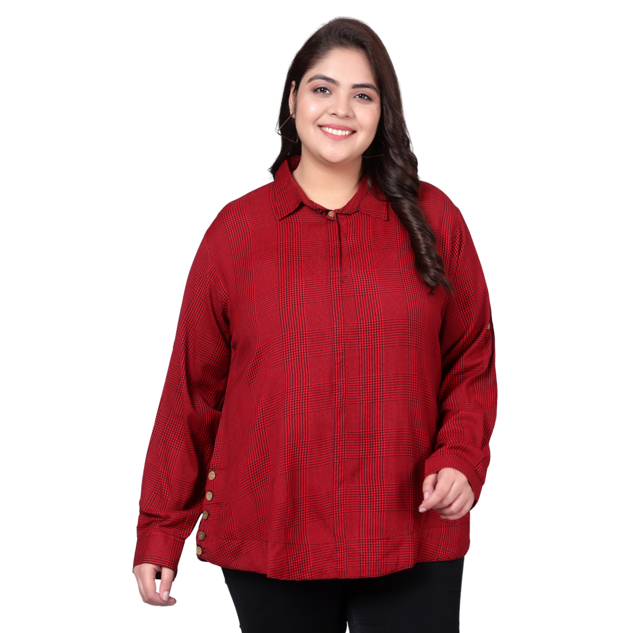 Red And Black Checkered Plus Size Shirt