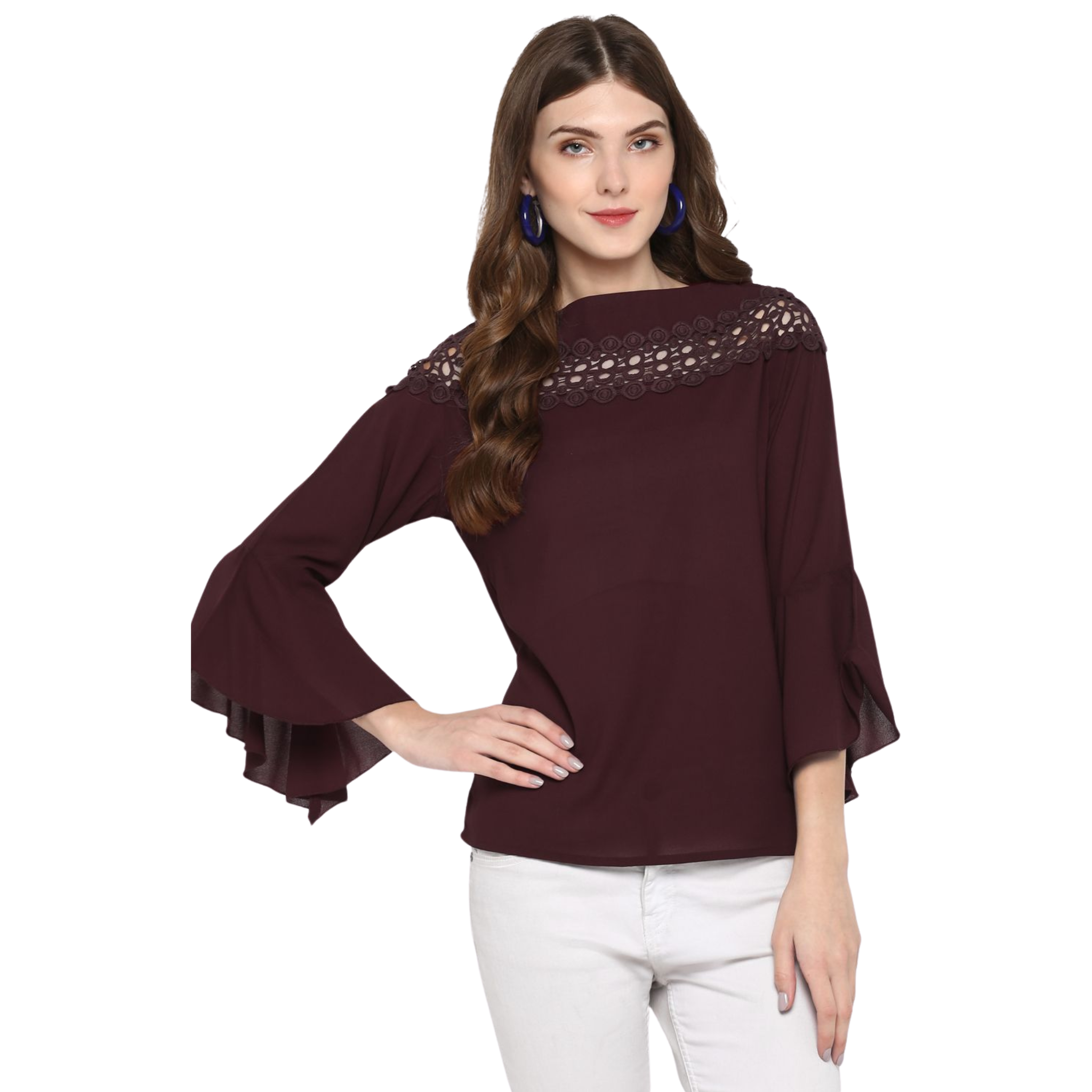 Brown Solid Lace Top