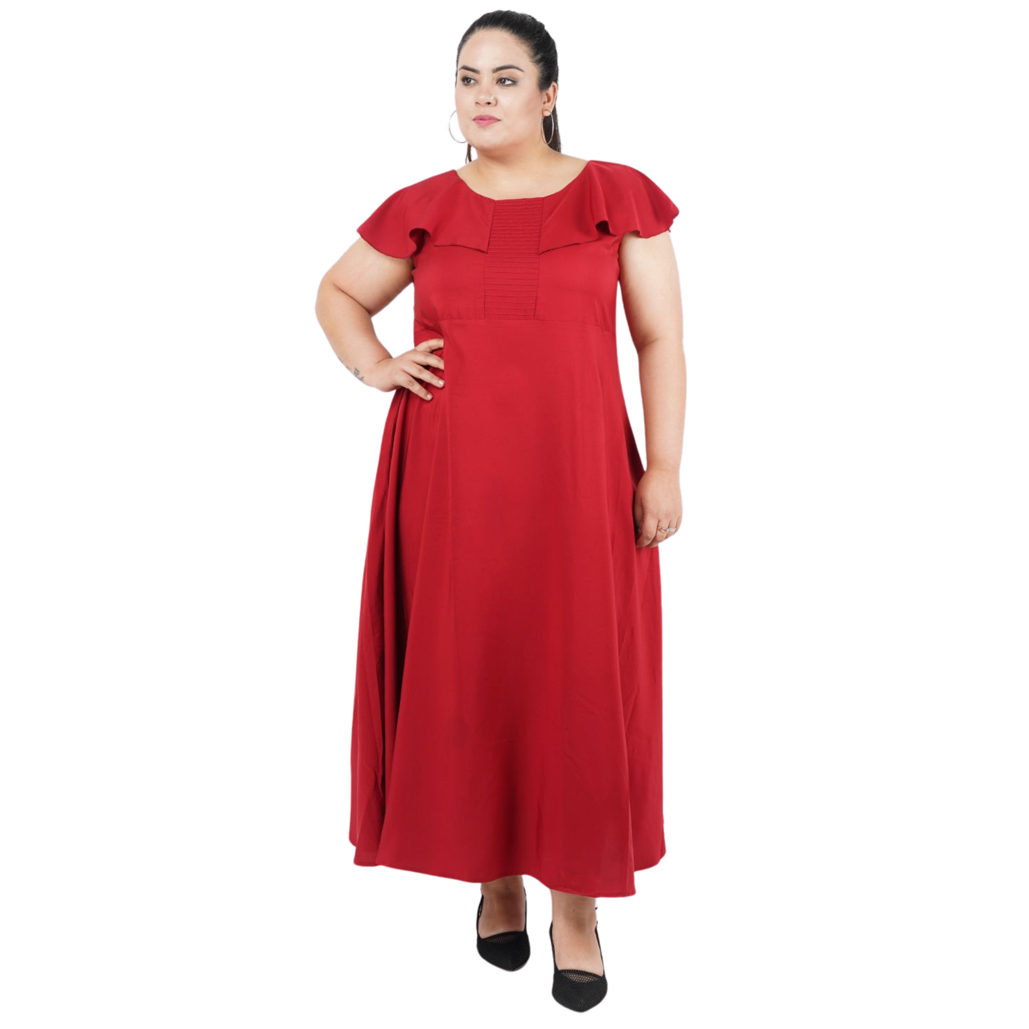 Maroon Solid Maxi Plus Size Dress