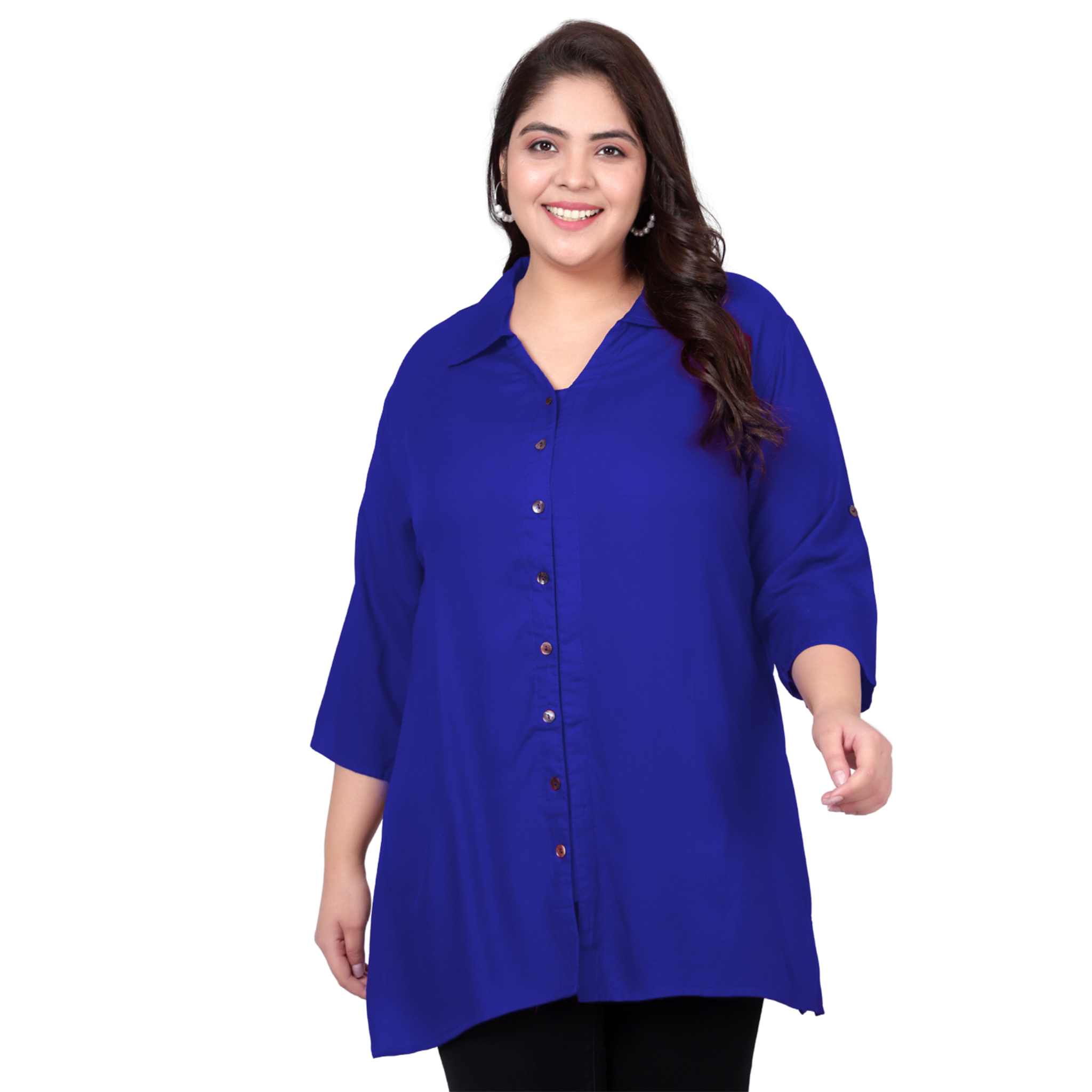 Blue Longline Plus Size Shirt