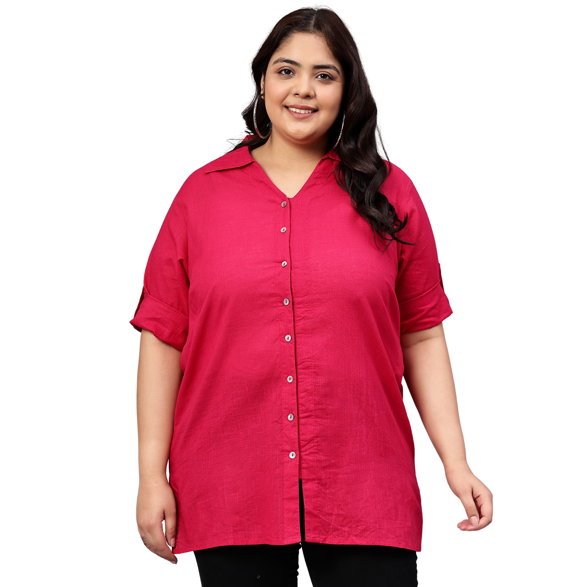 Pink Cotton Longline Plus Size Shirt
