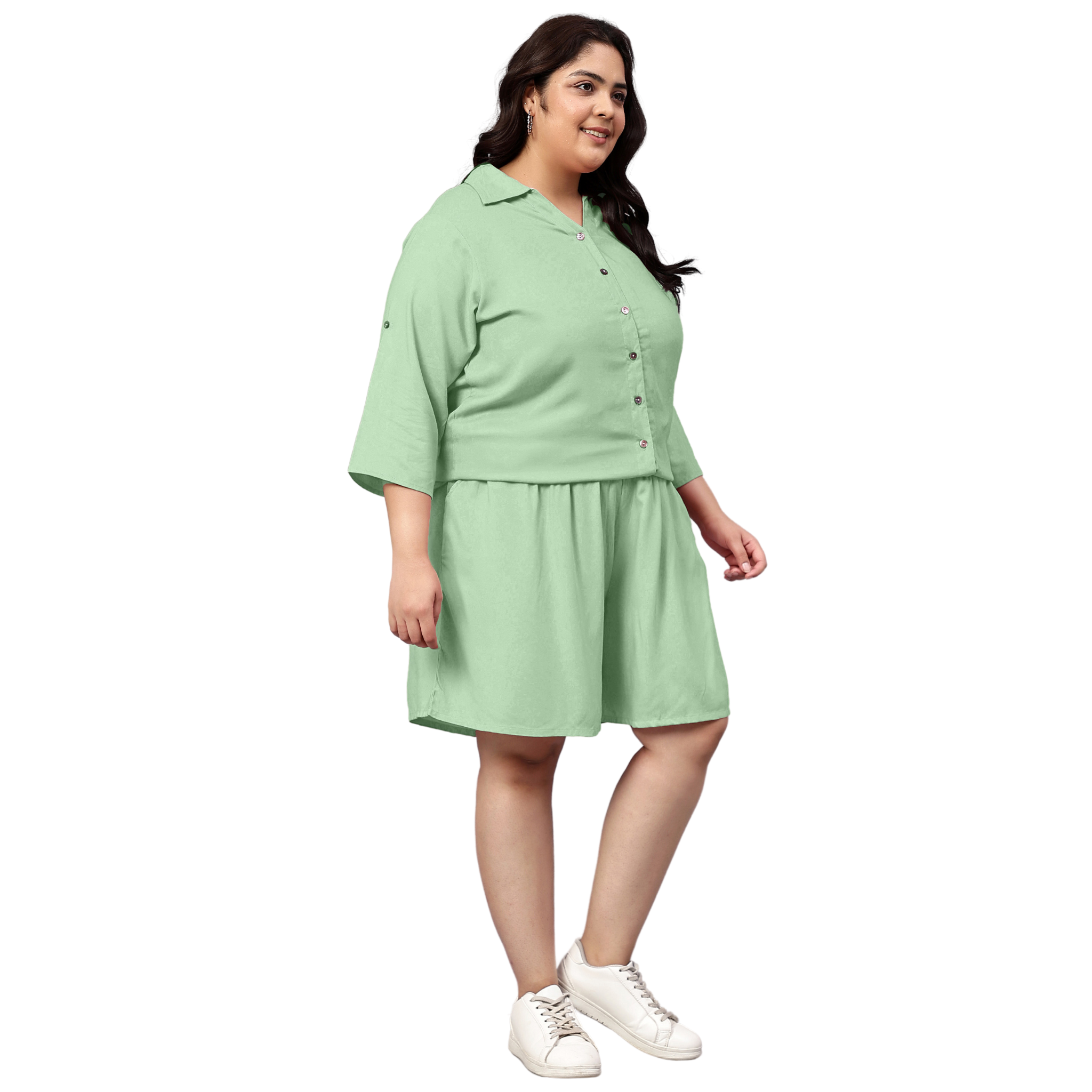 Mint Green Solid Shirt And Short Set