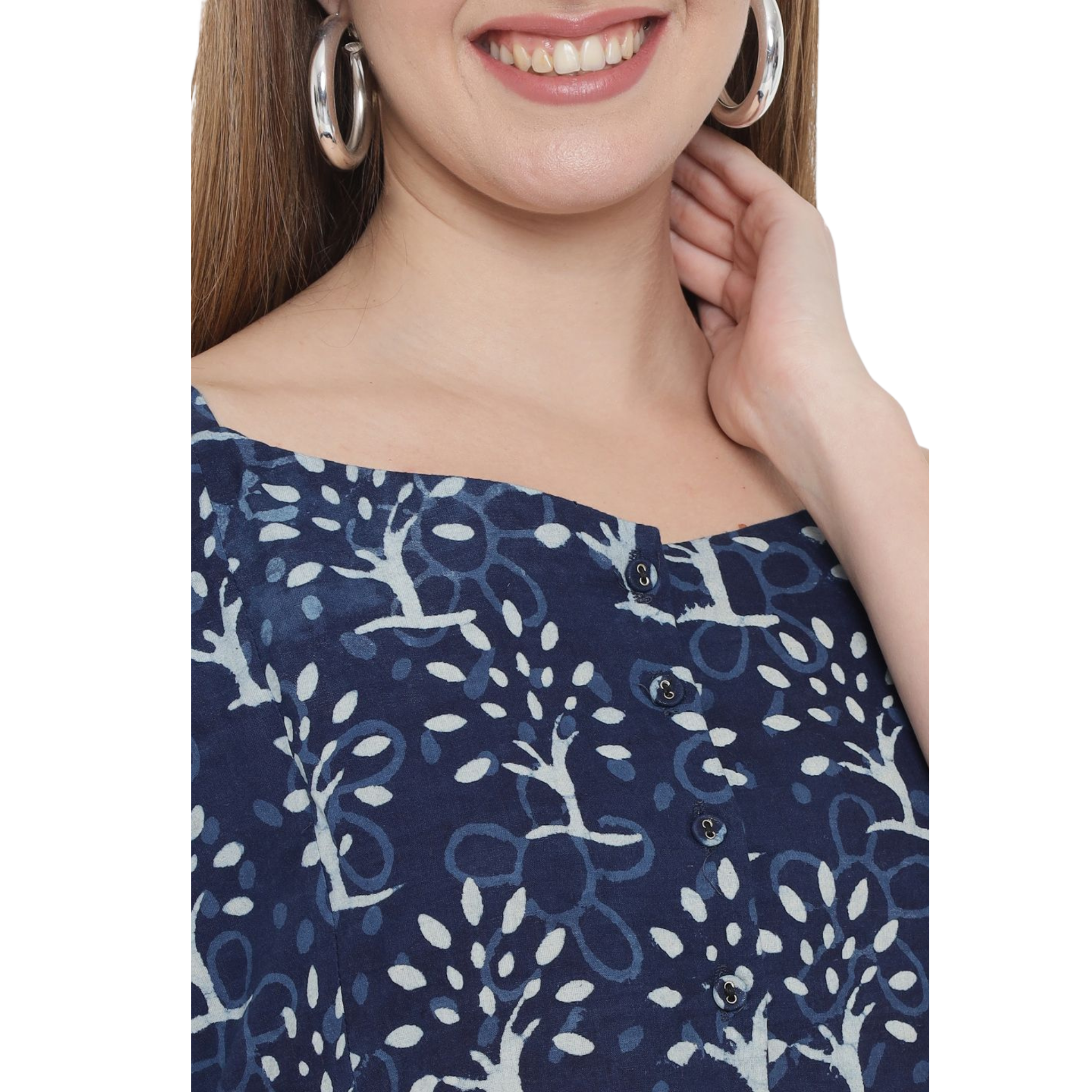 Blue A-Line Hand Block Dress
