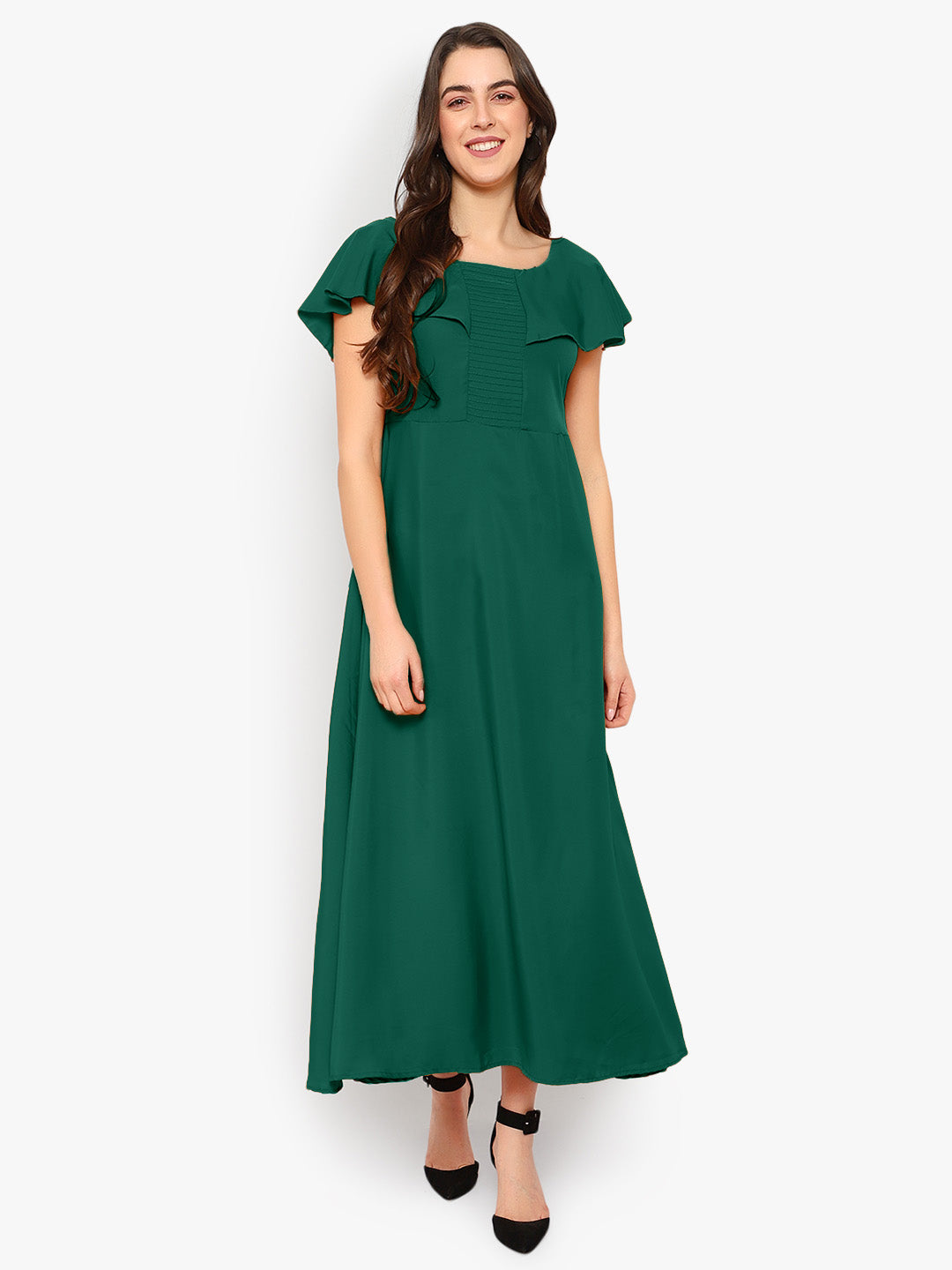 Green Solid Maxi Dress
