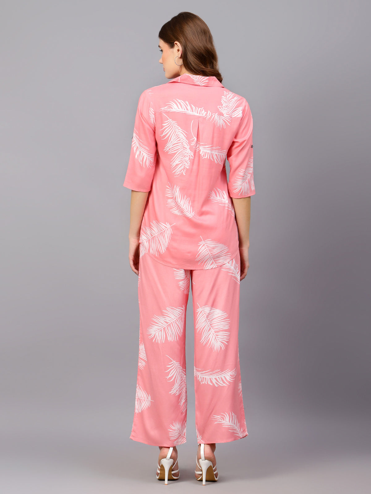 Pink Leaf Print Co-Ord Set