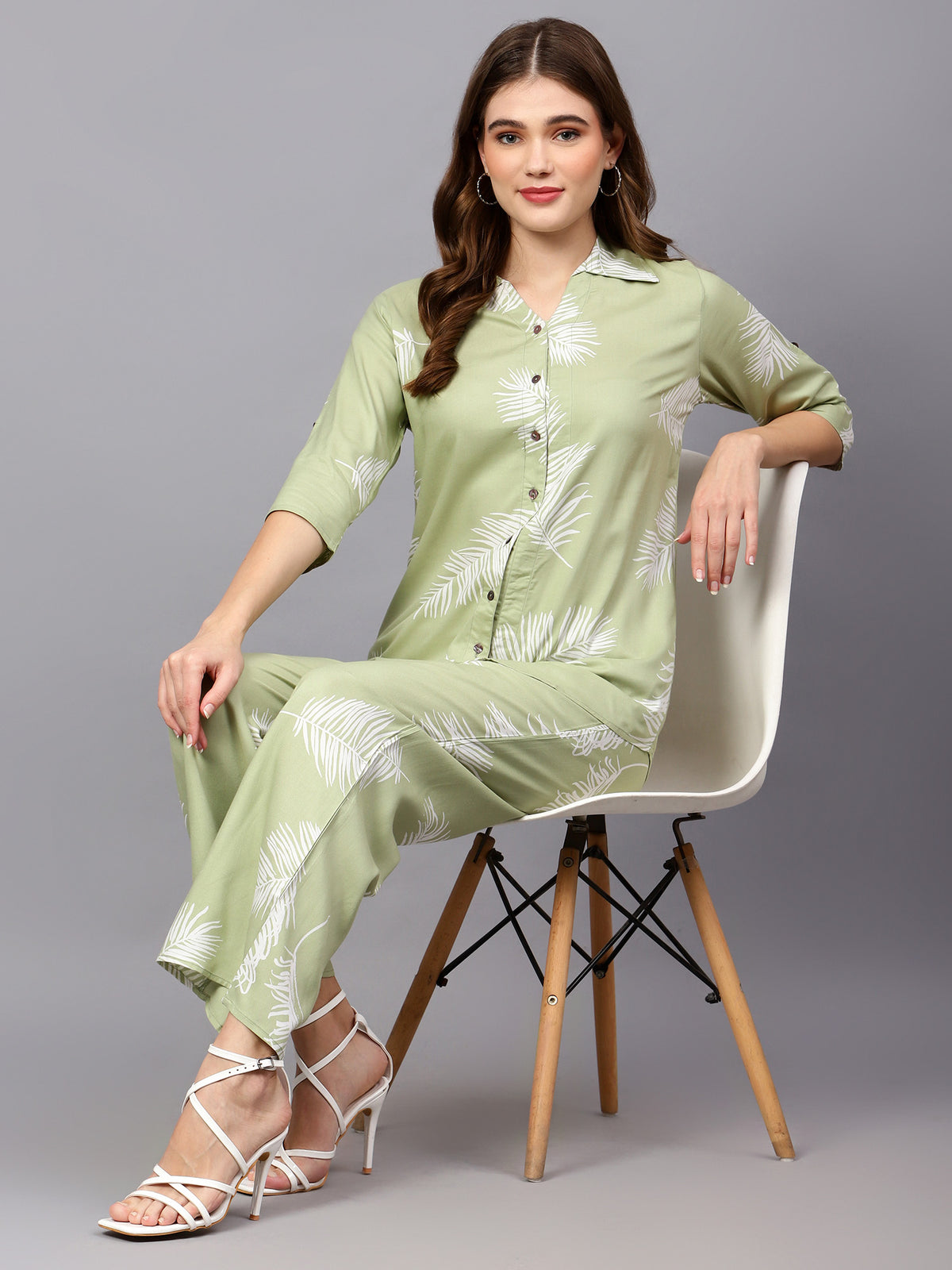Green Leaf Print Co-Ord Set