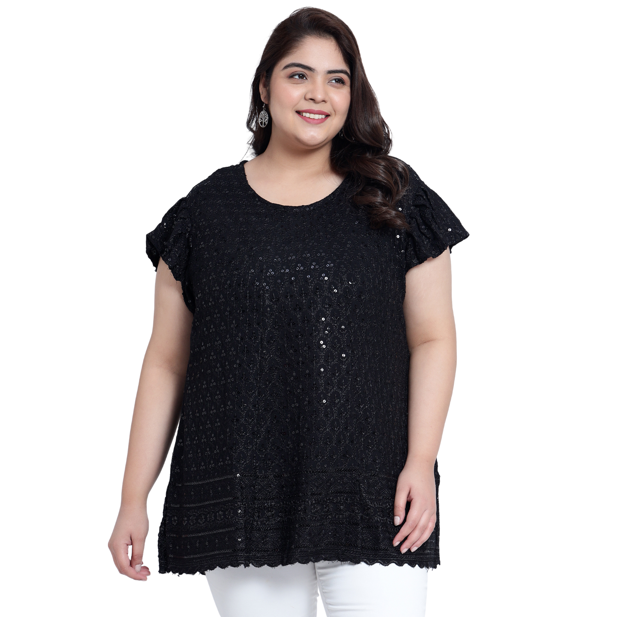 Black Embroidered Sequin Plus Size Tunic