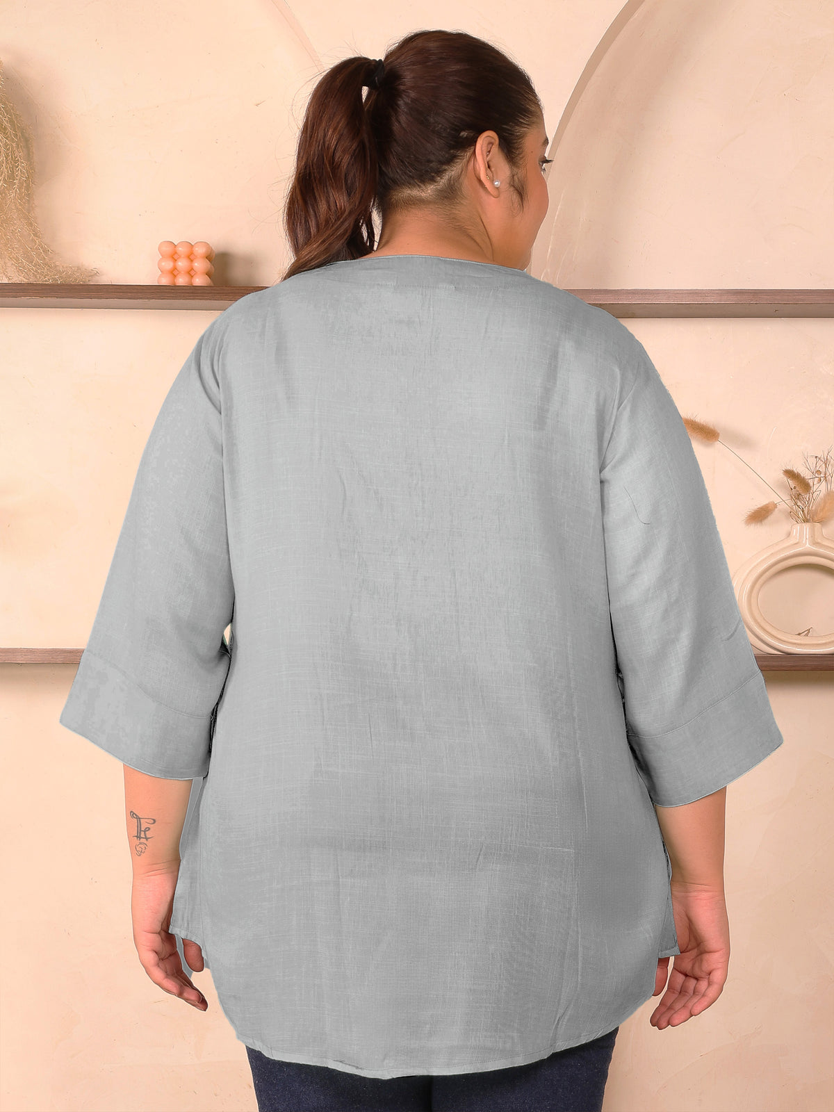 Grey Cotton Linen Plus Size Tunic