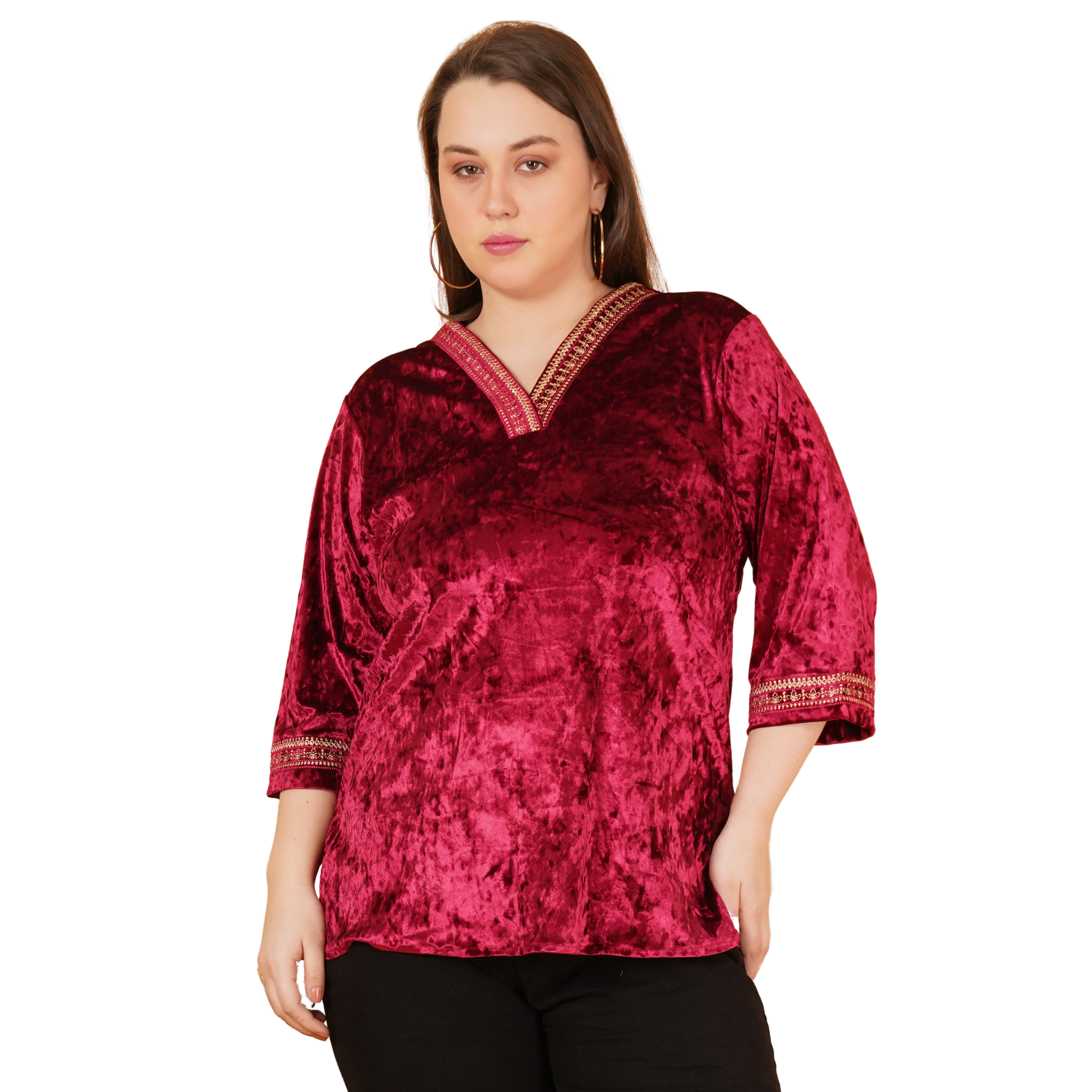 Maroon Velvet Plus Size Tunic