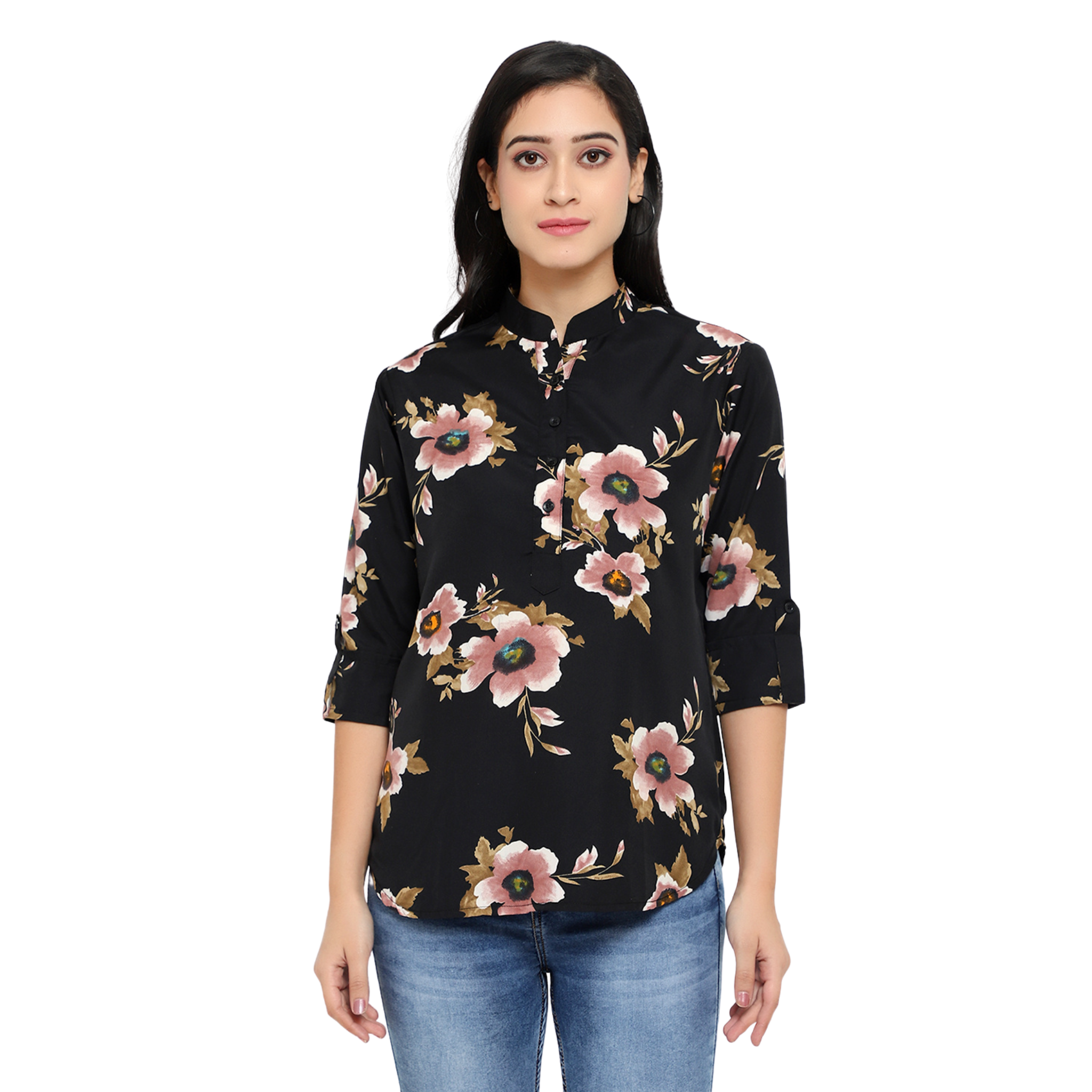 Black Floral Print Tunic