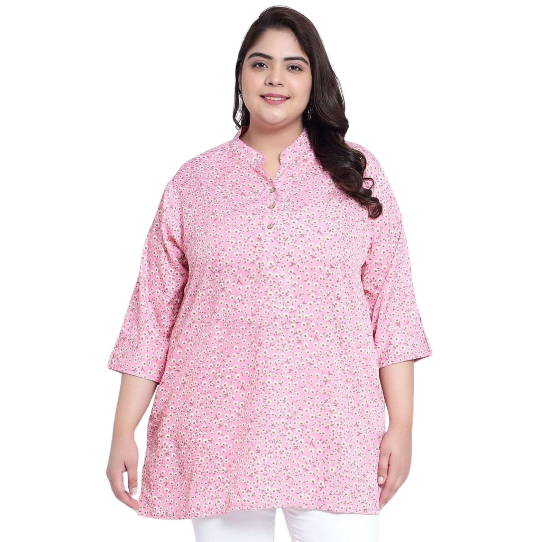 Pink Floral Print Plus Size Tunic
