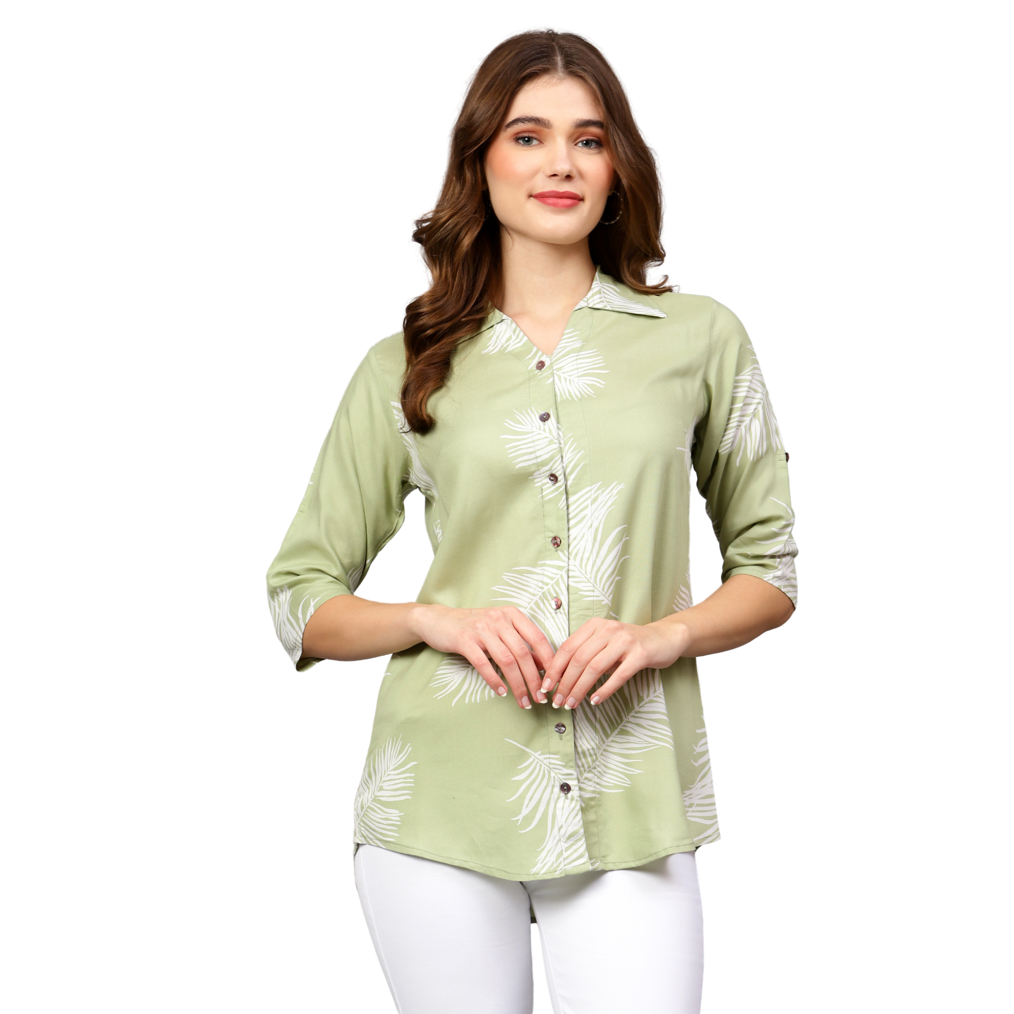 Green Leaf Print Shirt