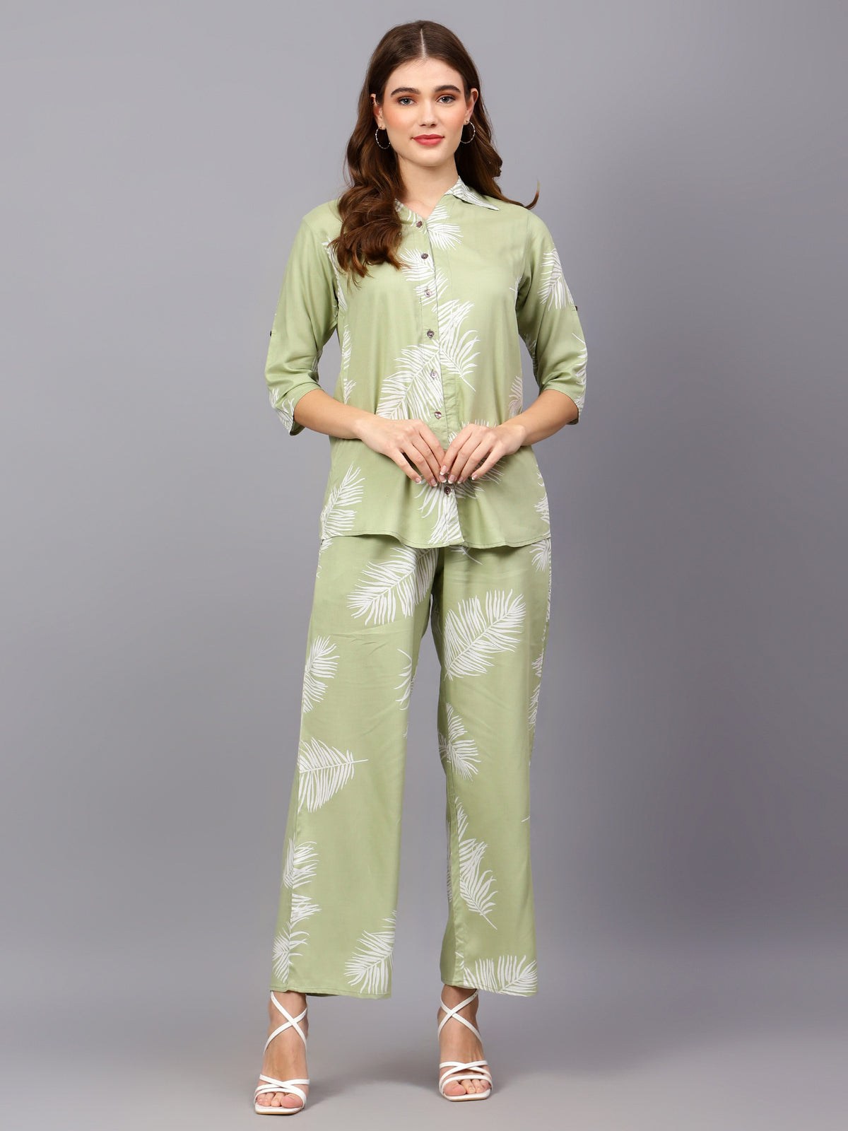 Green Leaf Print Co-Ord Set
