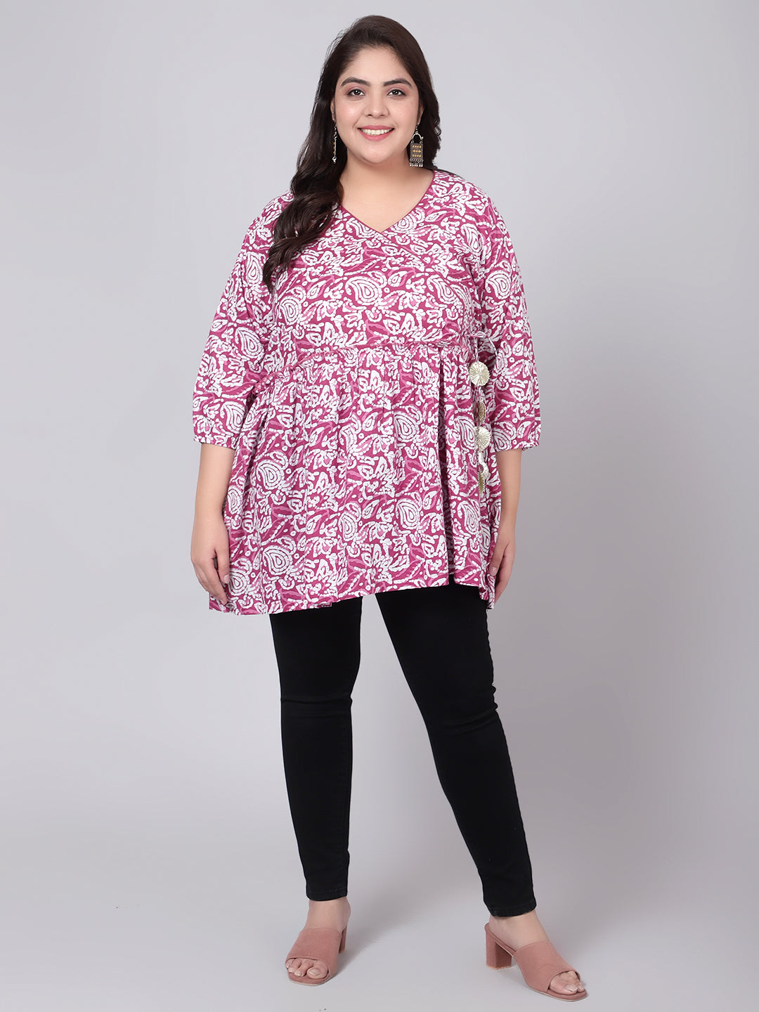 Pink Hand Block Print Plus Size Tunic
