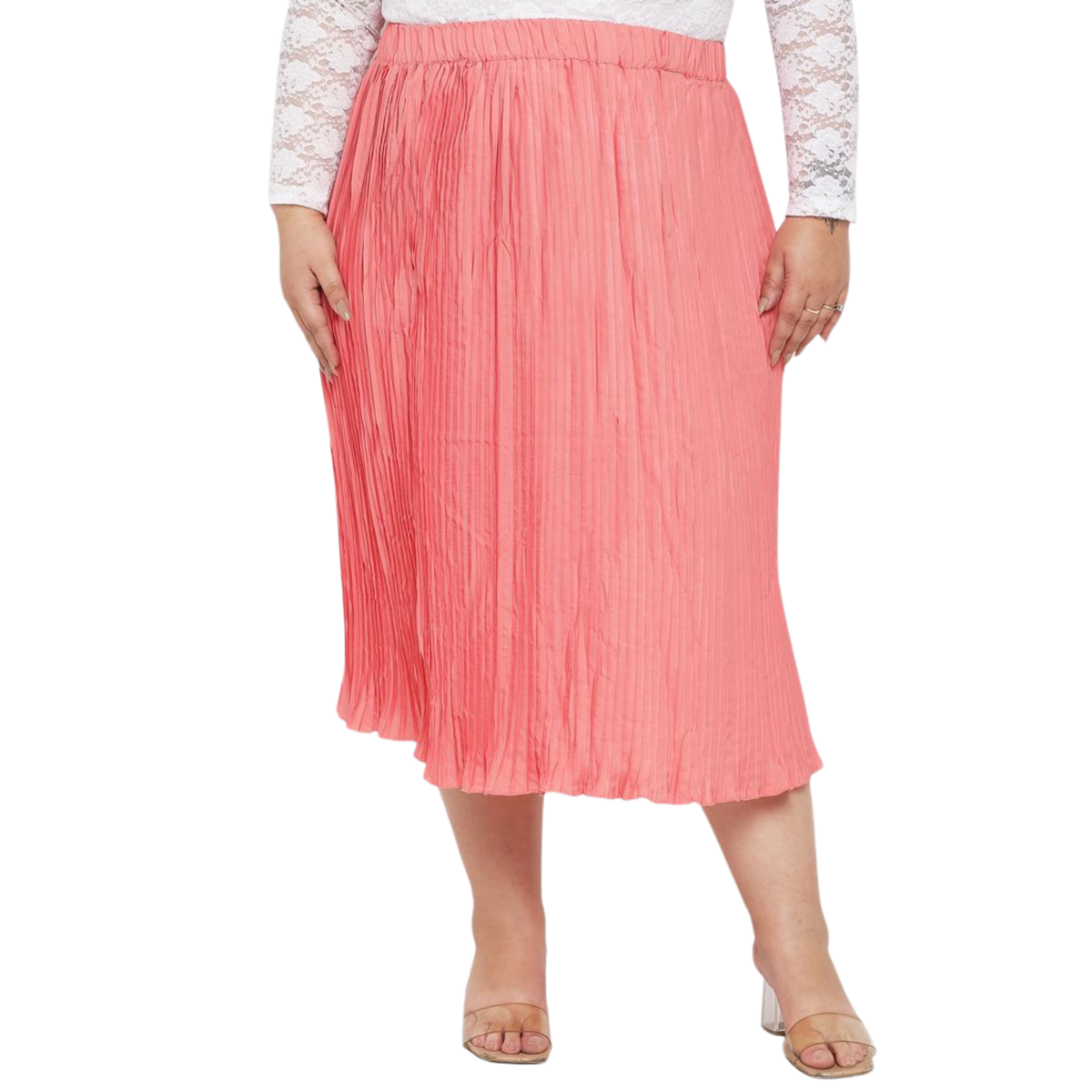 Peach Accordion Pleat Plus Size Skirt