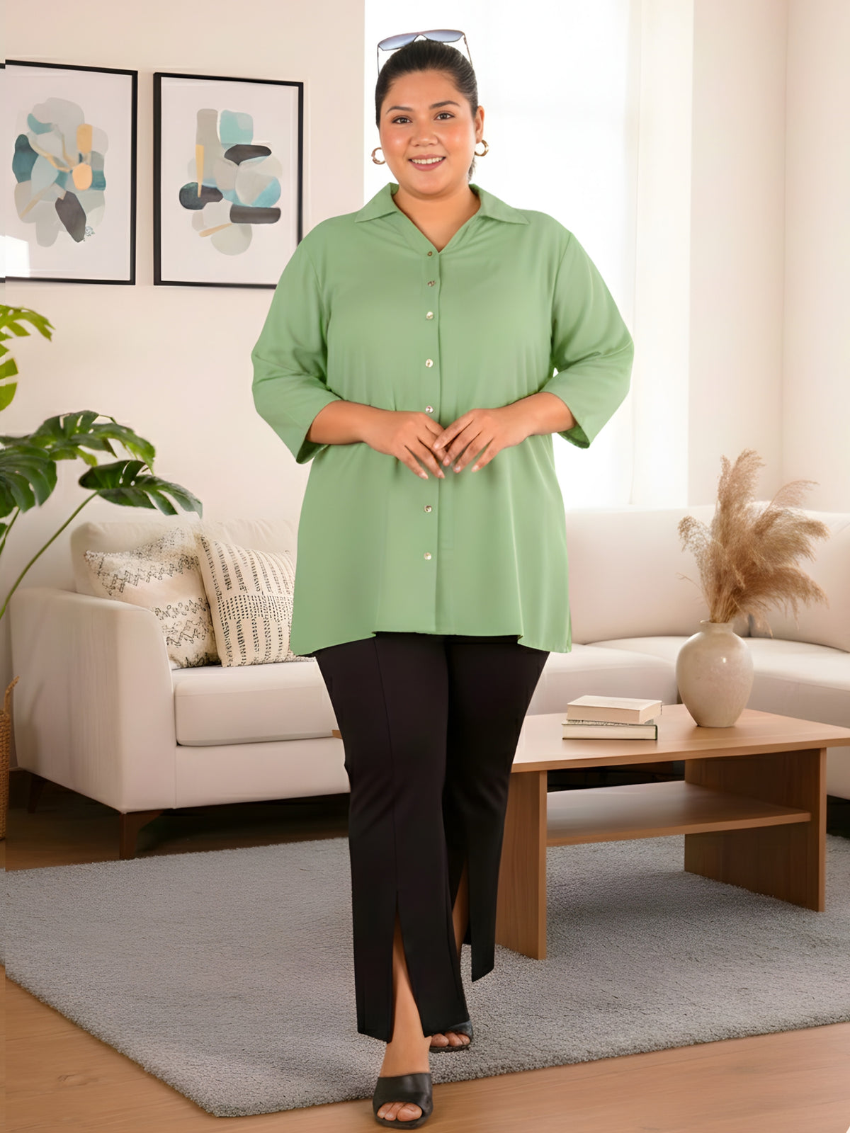 Mint Green Longline Plus Size Shirt