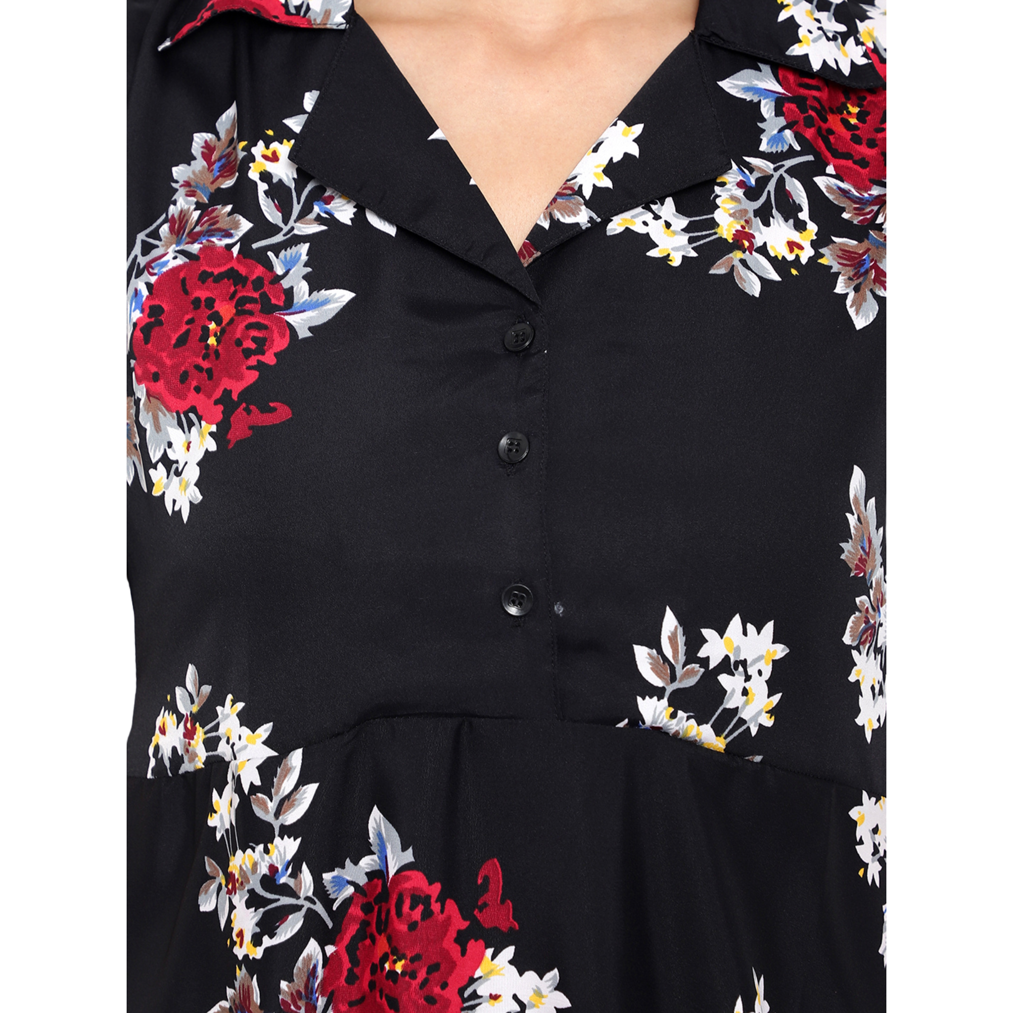 Black and Red Floral Print Dress