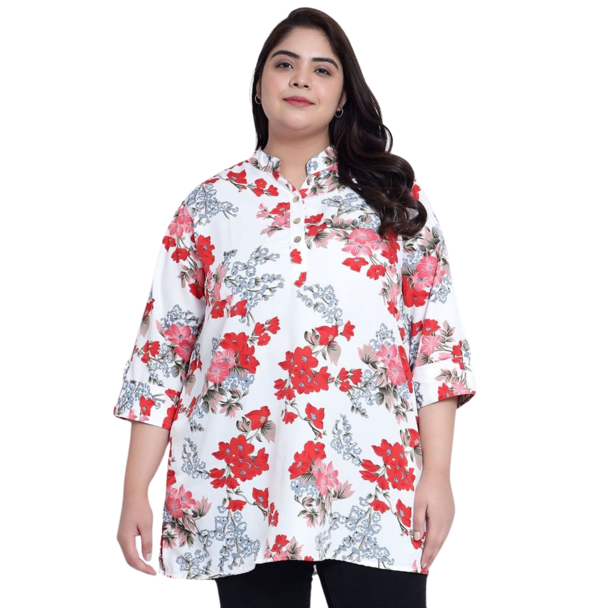 White Floral Print Plus Size Tunic