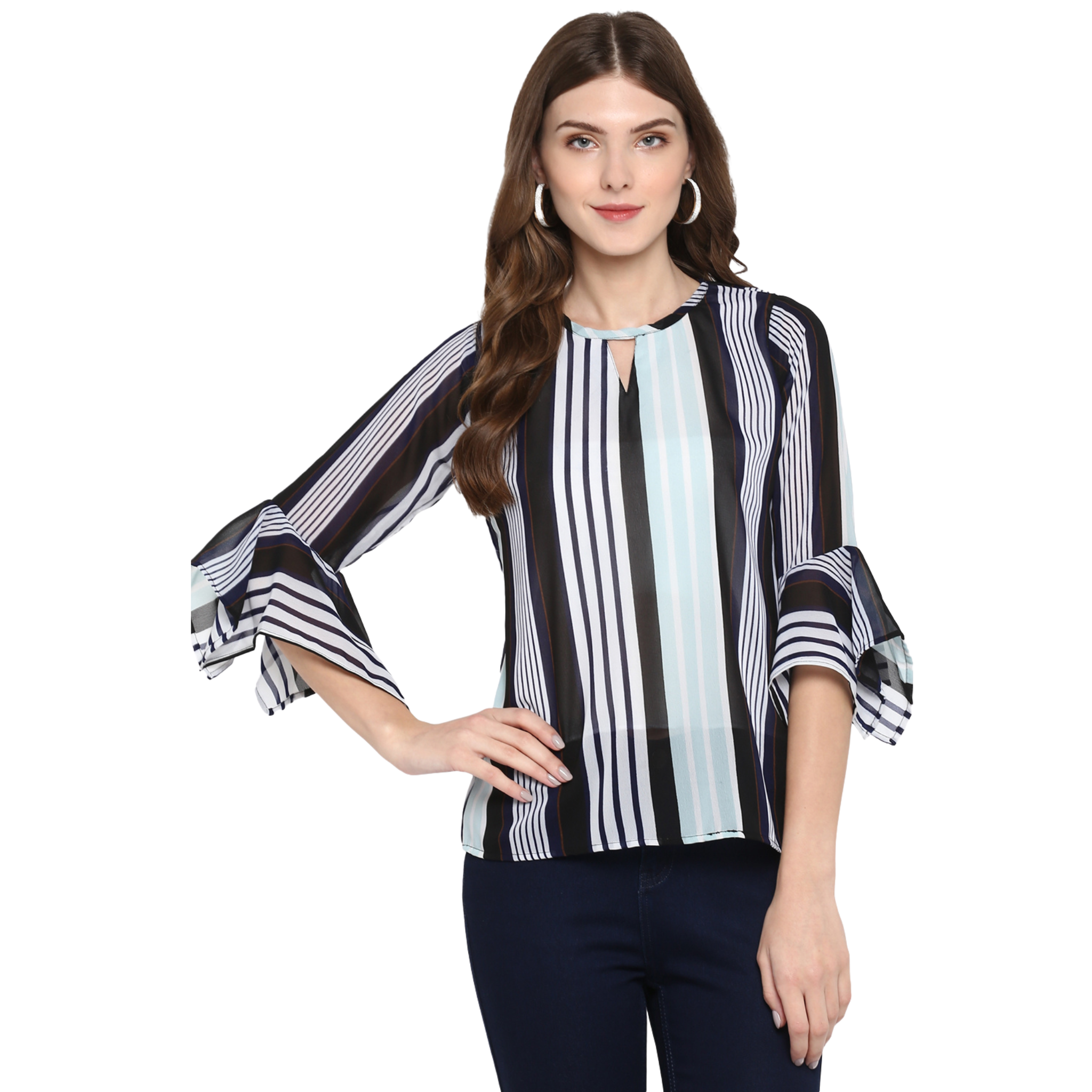 Blue Stripe Georgette Top