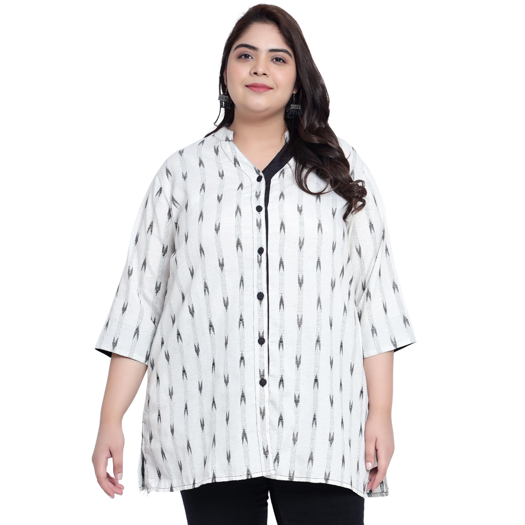 Black Ikat Cotton Plus Size Tunic