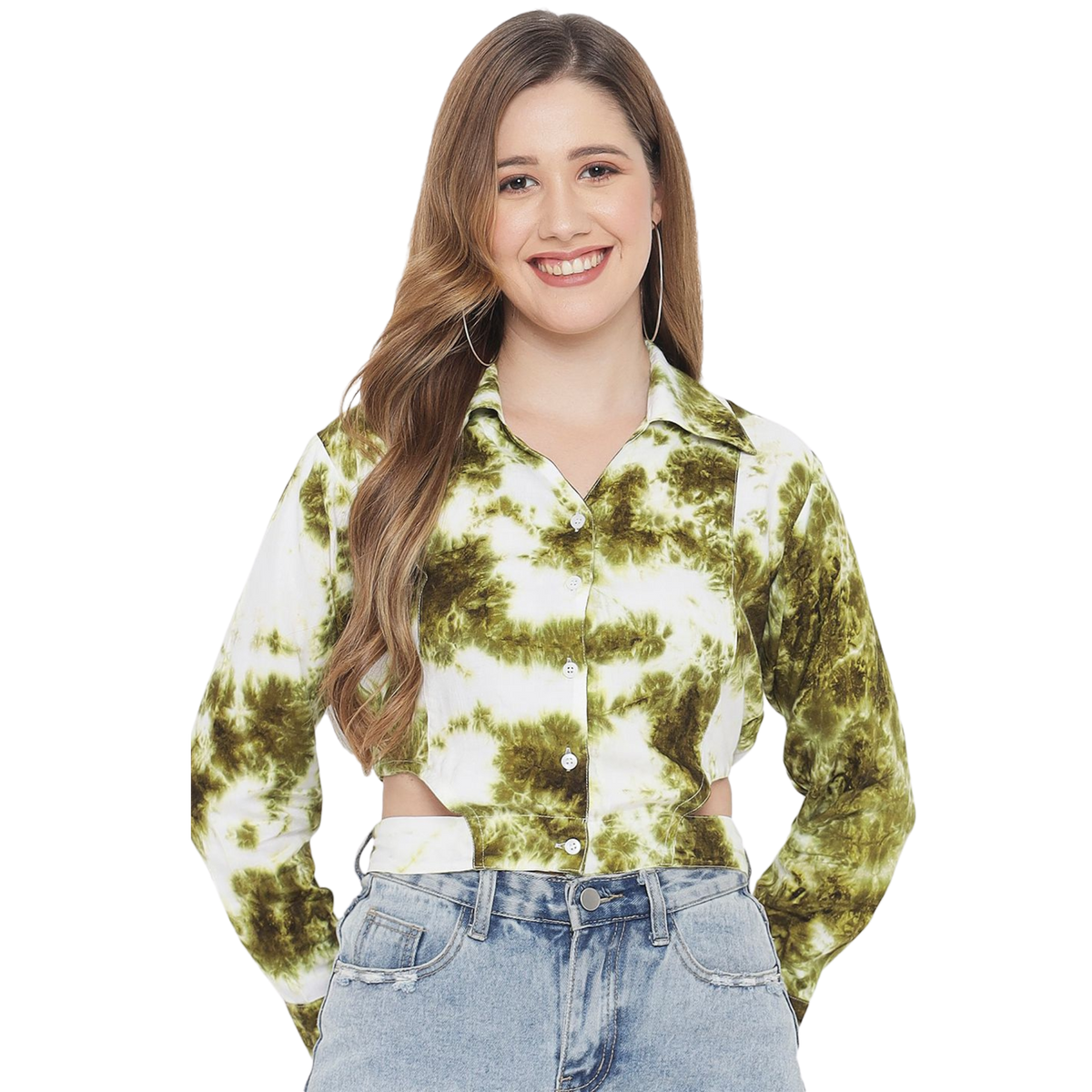 Green Tie Dye Crop Shirt