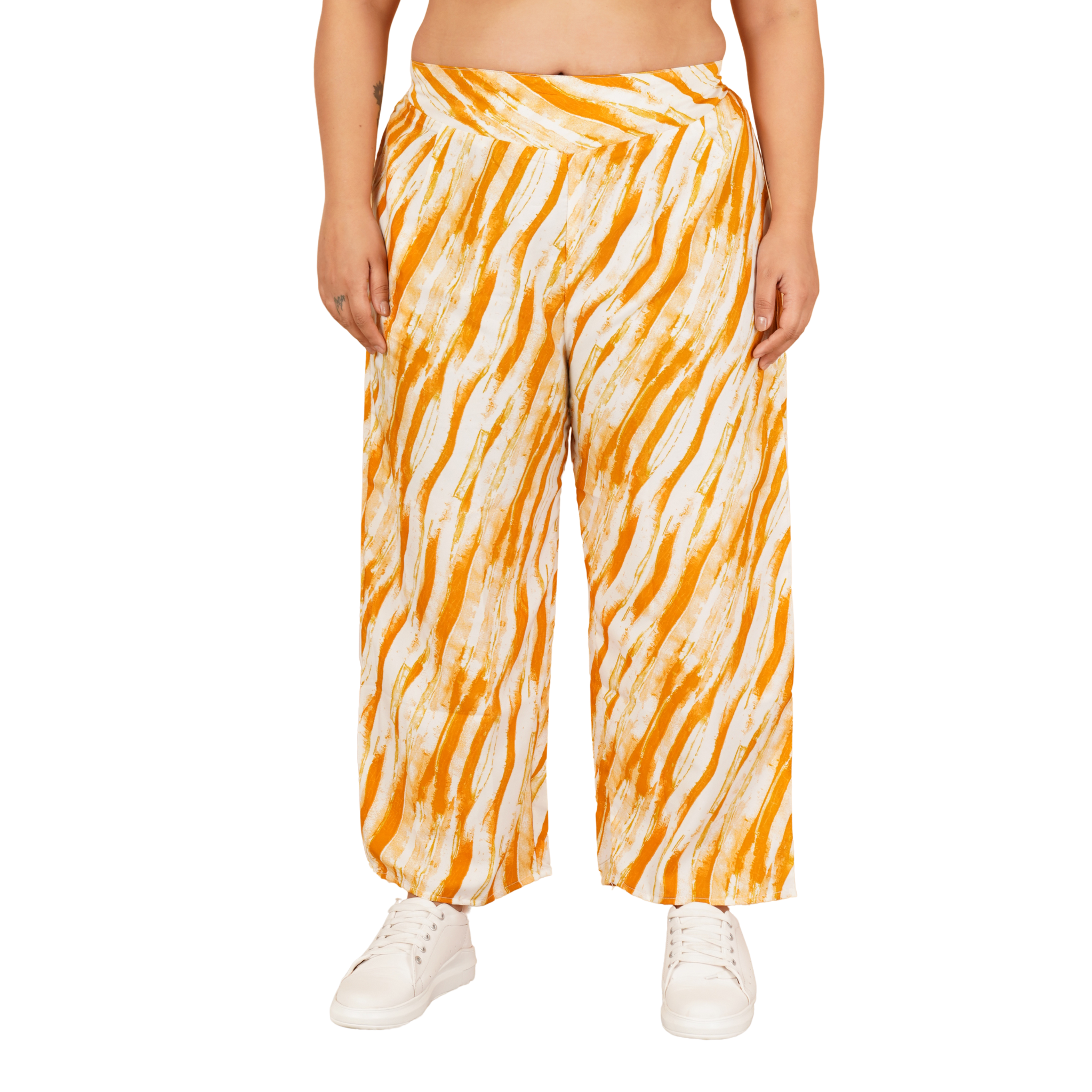 Yellow Leheriya Print Plus Size Trousers