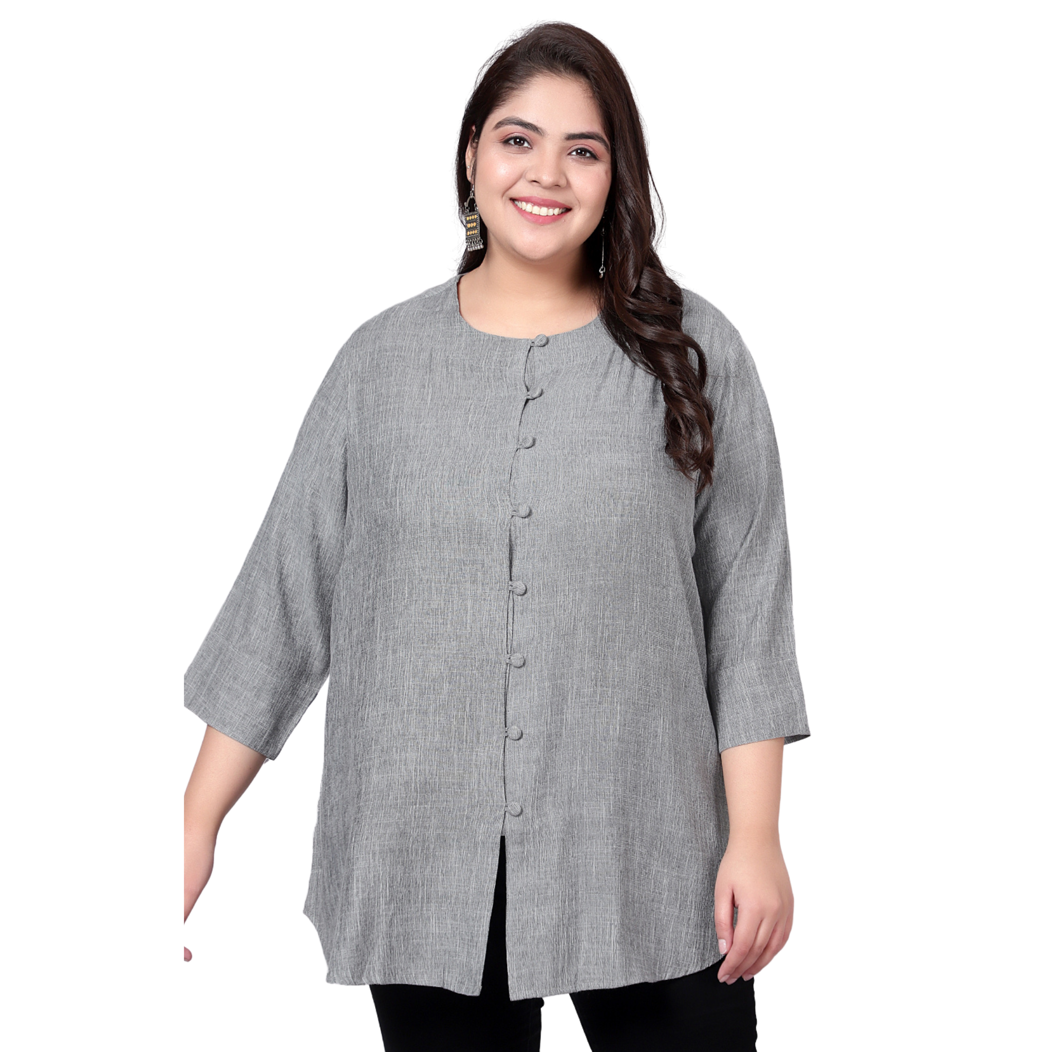 Grey Cotton Linen Plus Size Tunic