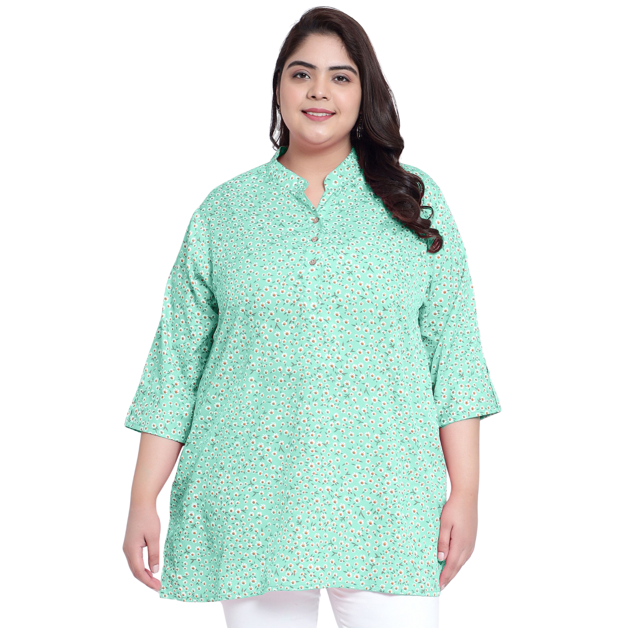Green Floral Print Plus Size Tunic