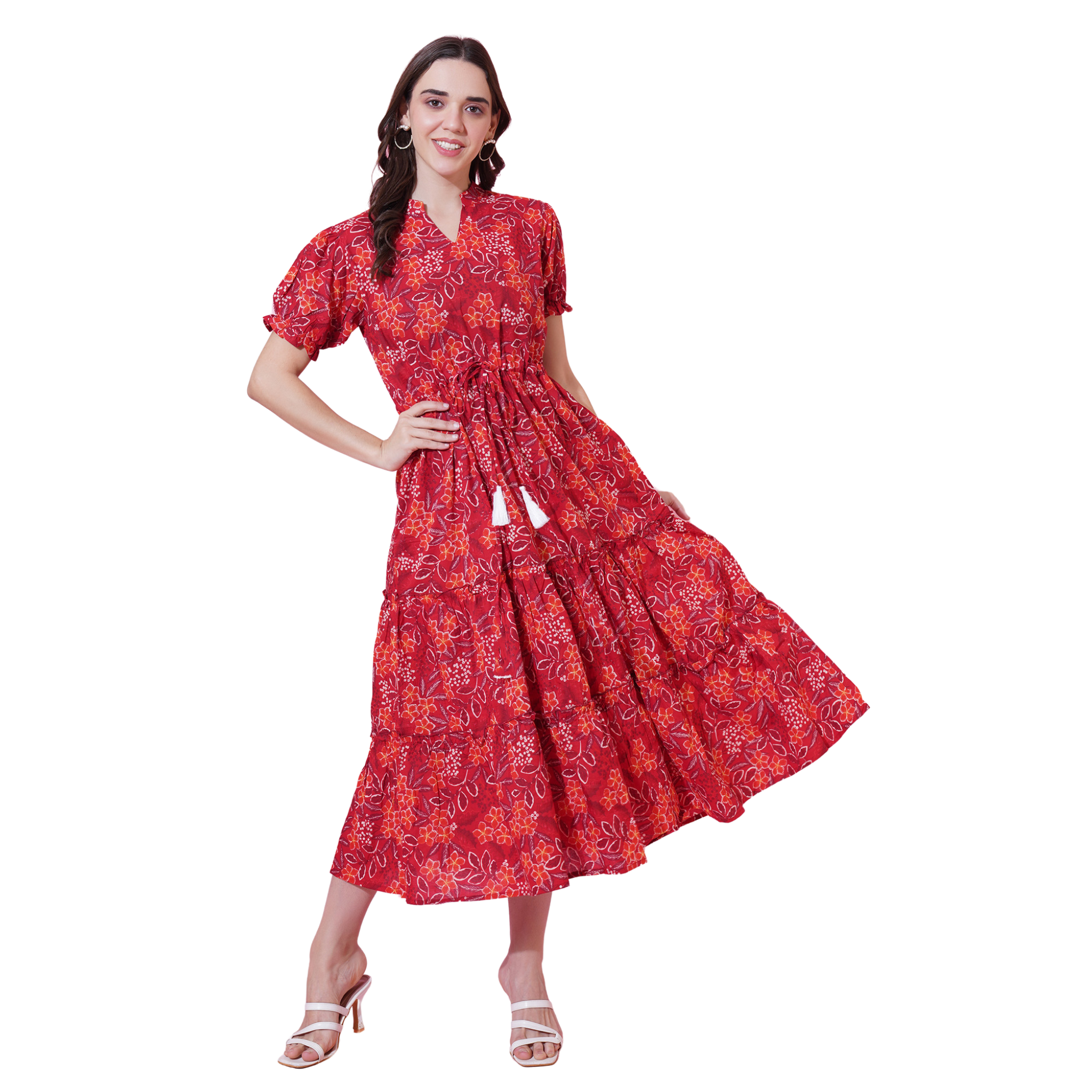Red Floral Tiered Dress