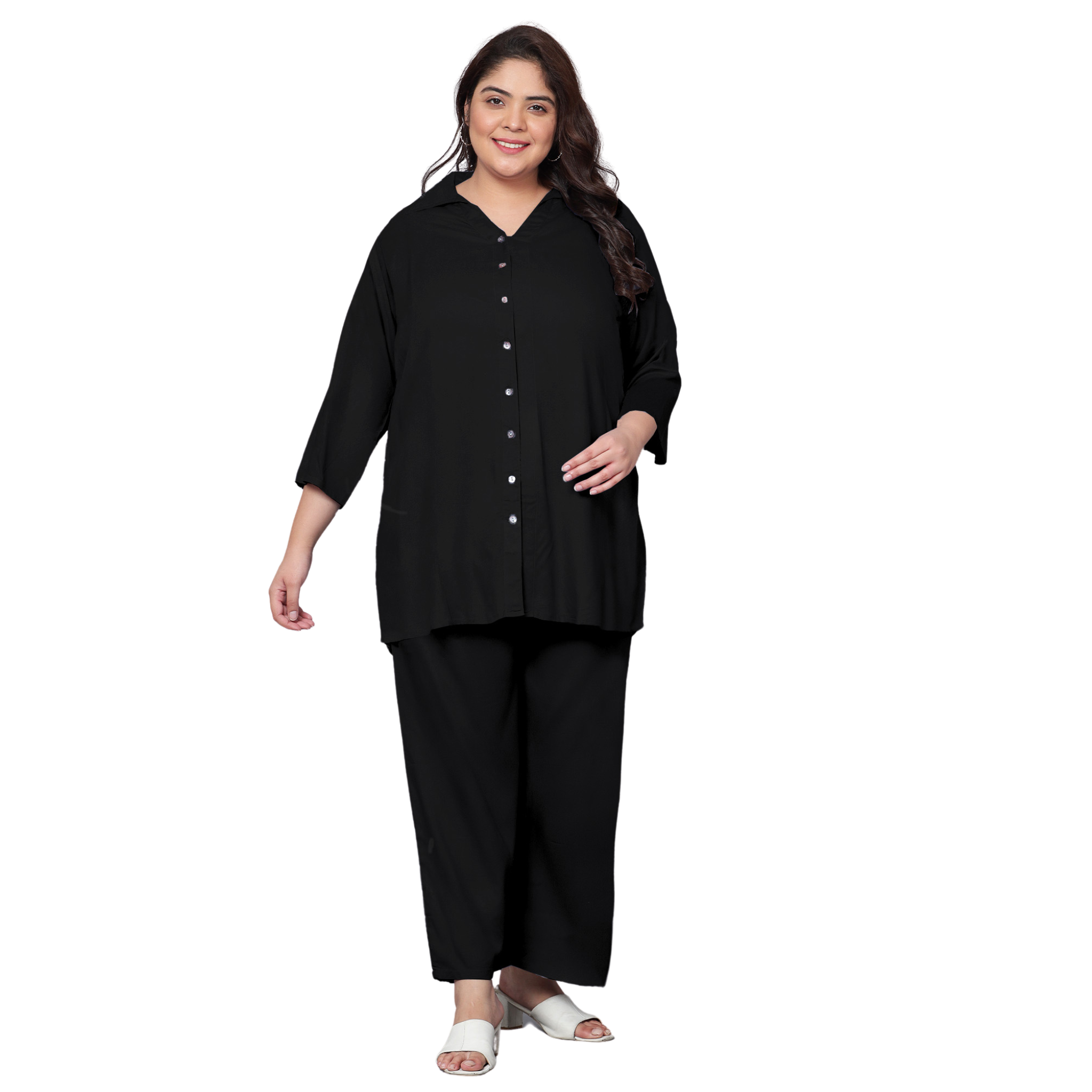Black Solid Plus Size Co-Ord Set