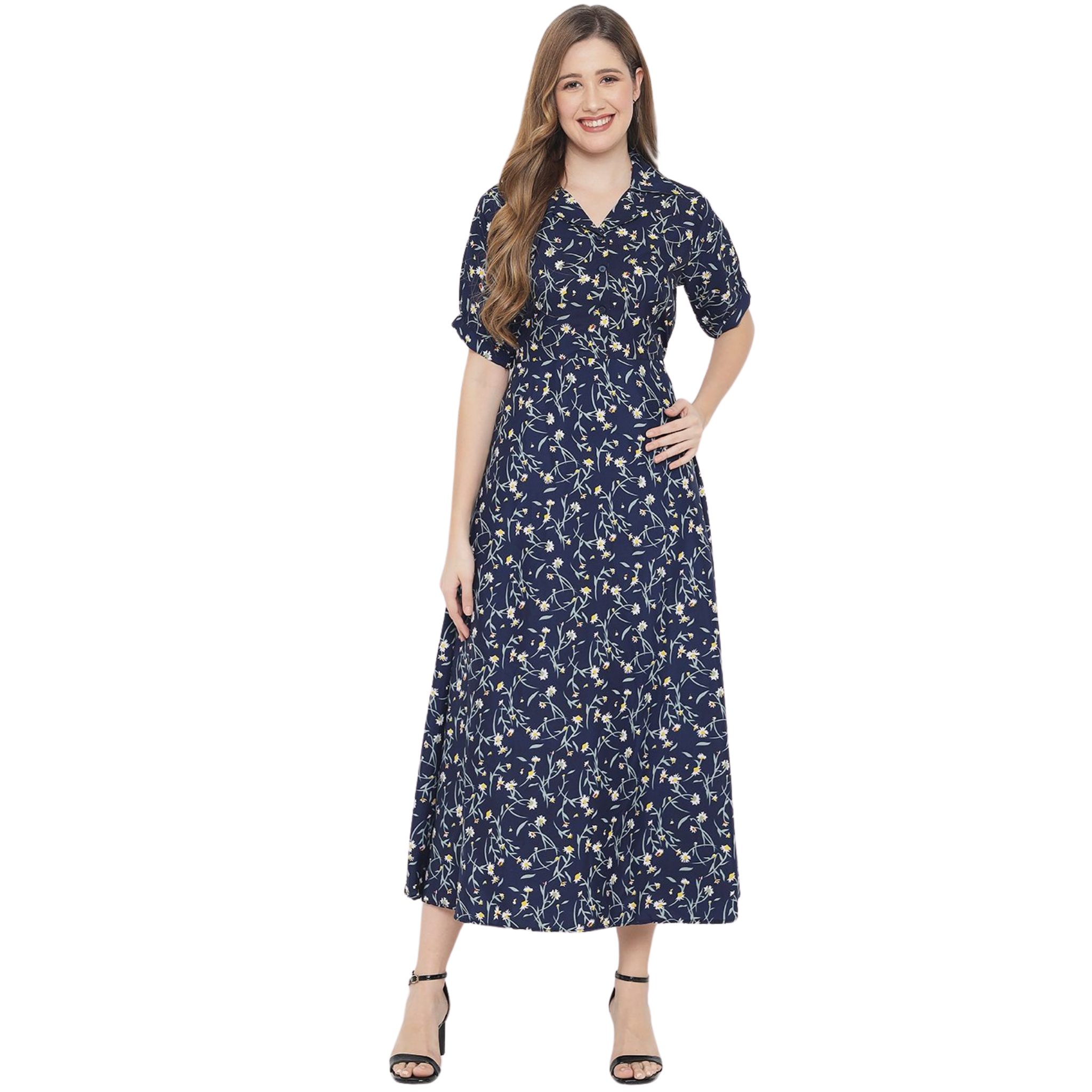 Blue Floral Fit And Flare Dress