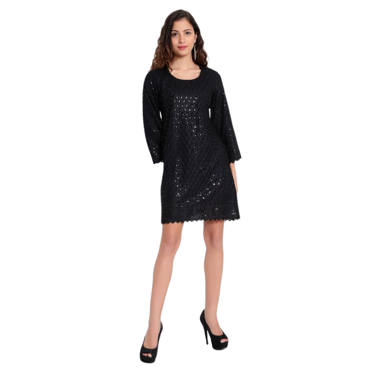 Black Embroidered Sequin Dress