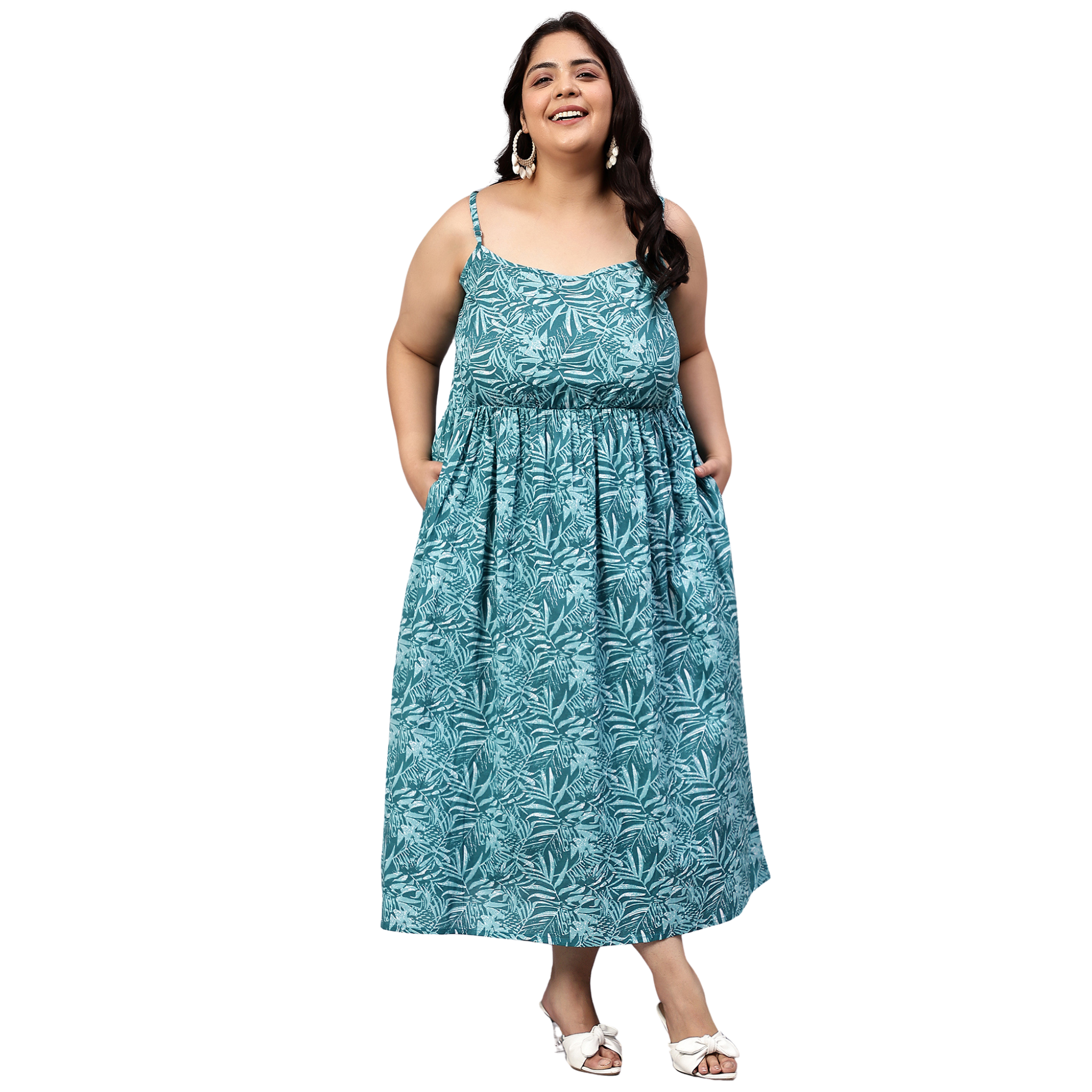 Green Leaf Plus Size Strap Dress
