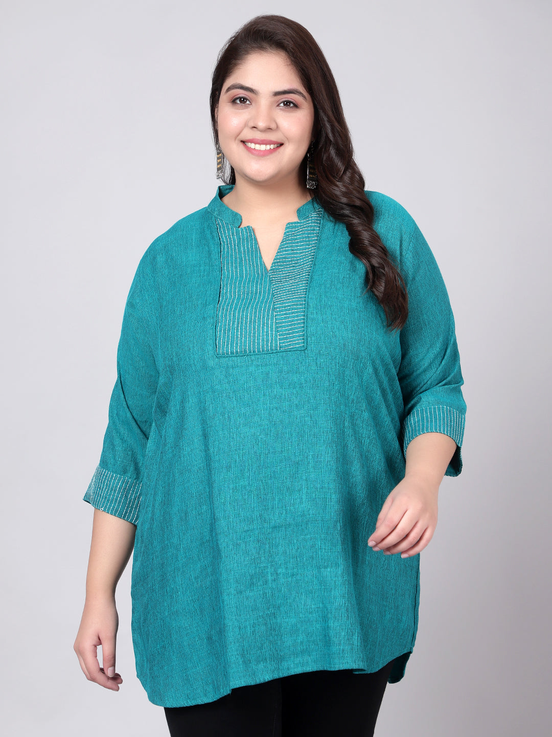 Turquoise Embroidered Plus Size Tunic