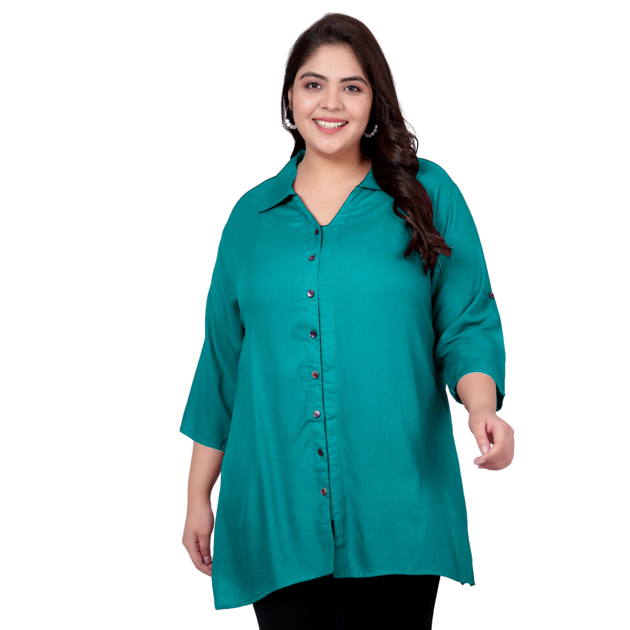 Turquoise Longline Plus Size Shirt