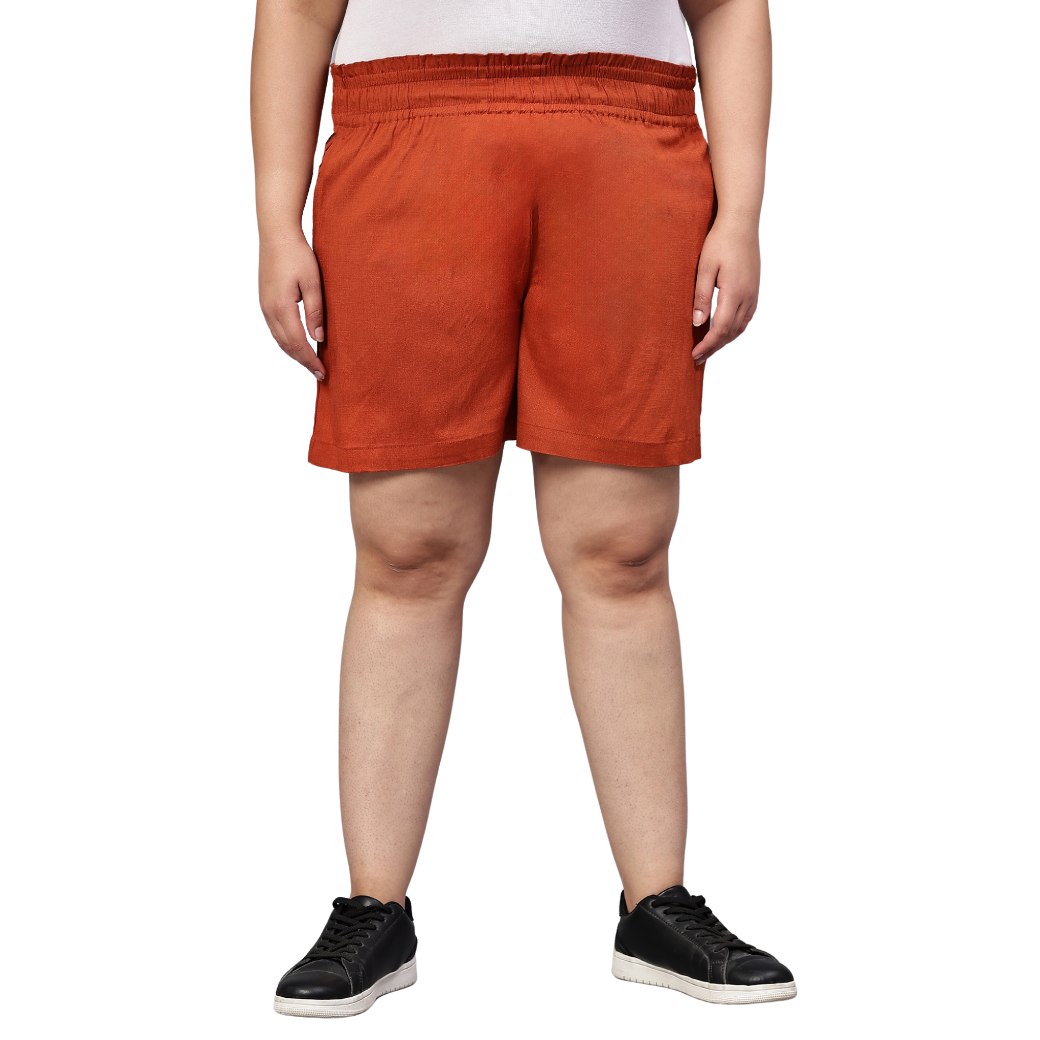 Rust Orange Cotton Plus Size Shorts