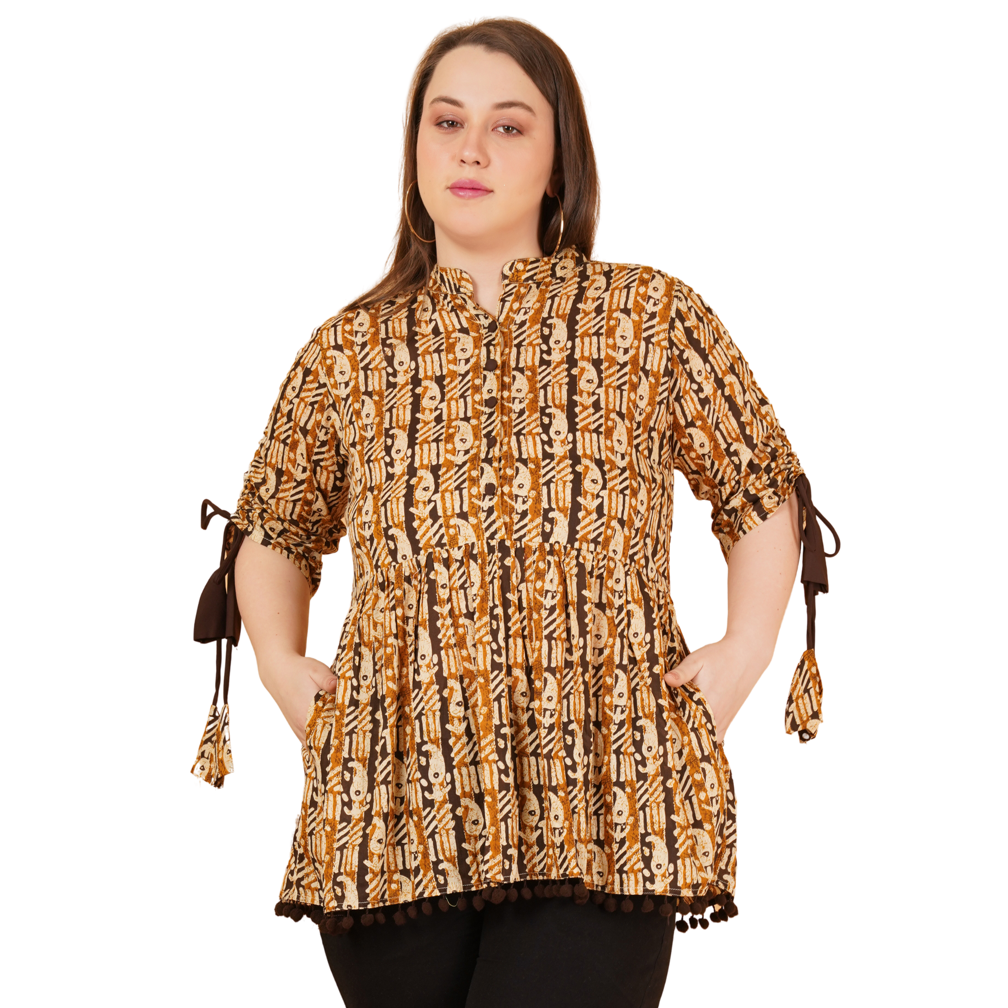 Brown Paisley Cotton Plus Size Tunic