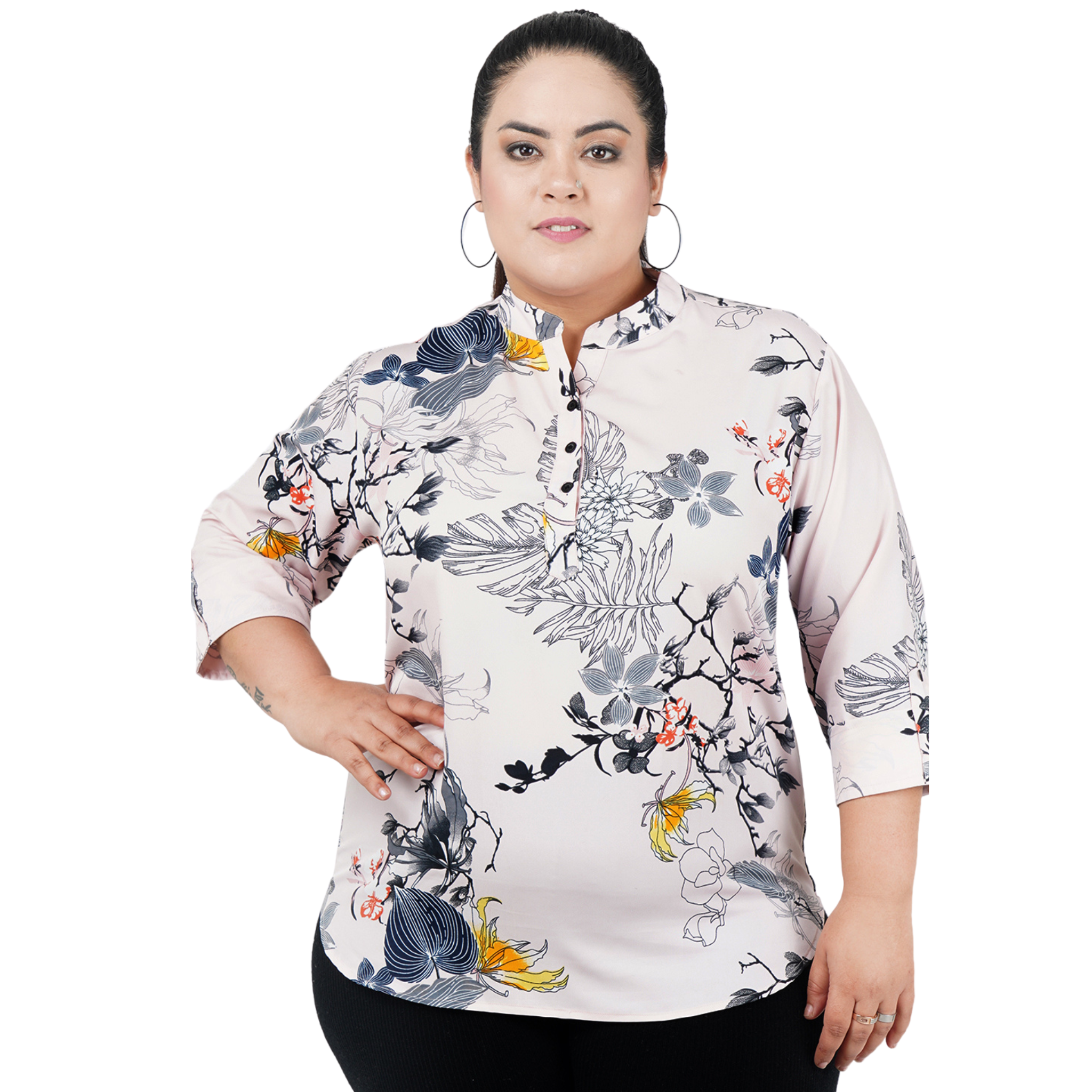 Light Pink Floral Print Plus Size Tunic