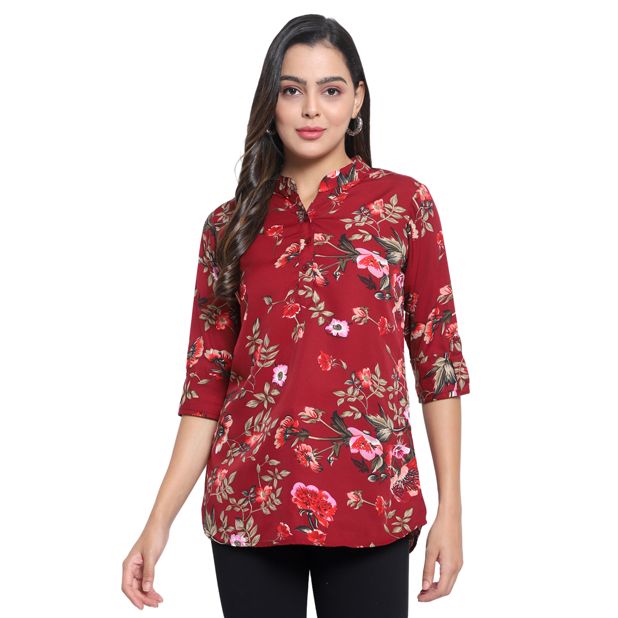 Maroon Floral Print Tunic