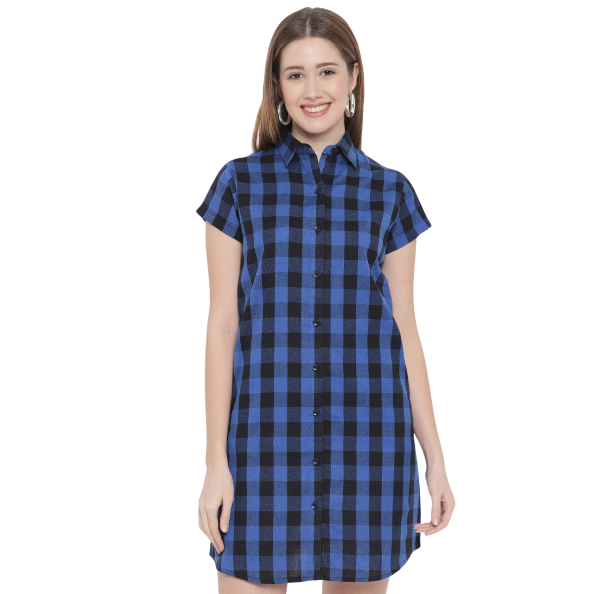 Dark Blue Checkered Plus Size Dress