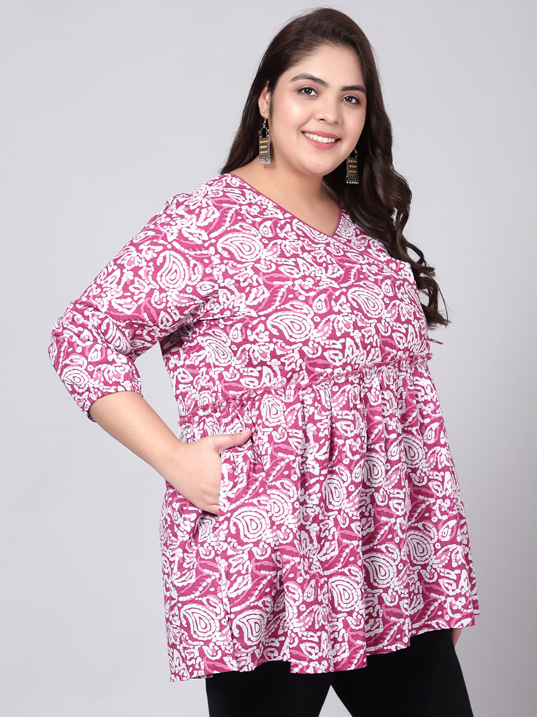 Pink Hand Block Print Plus Size Tunic