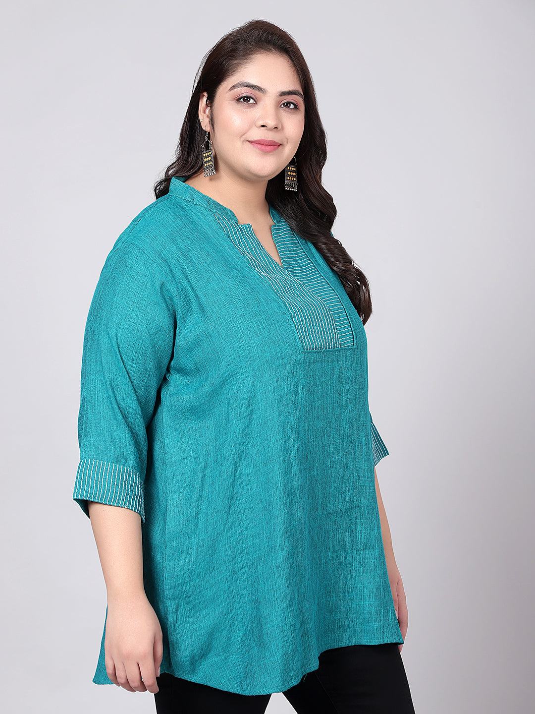 Turquoise Embroidered Plus Size Tunic
