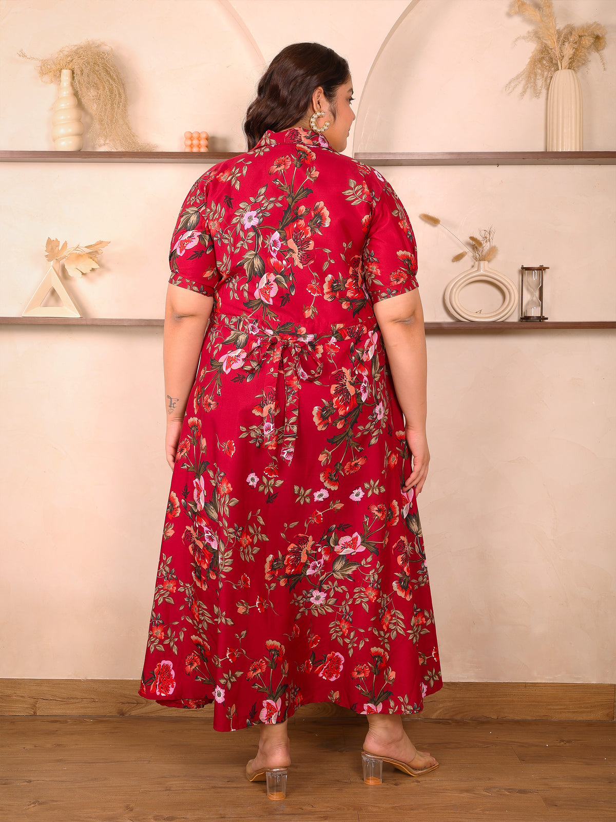 Red Floral Maxi Plus Size Dress
