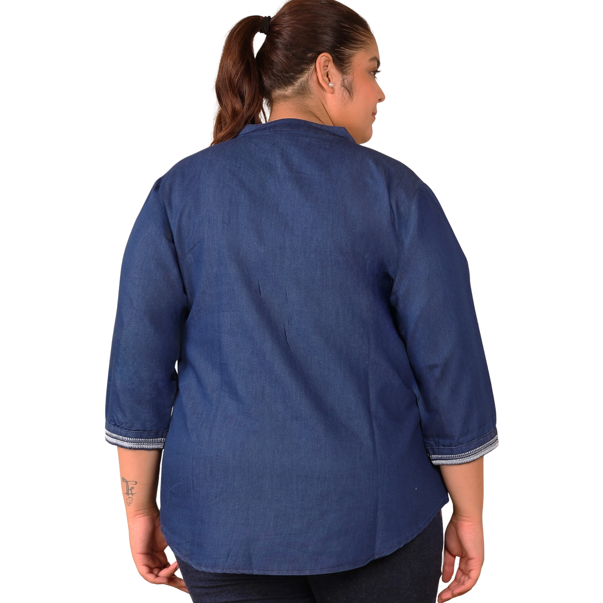 Denim Embroidered Plus Size Tunic